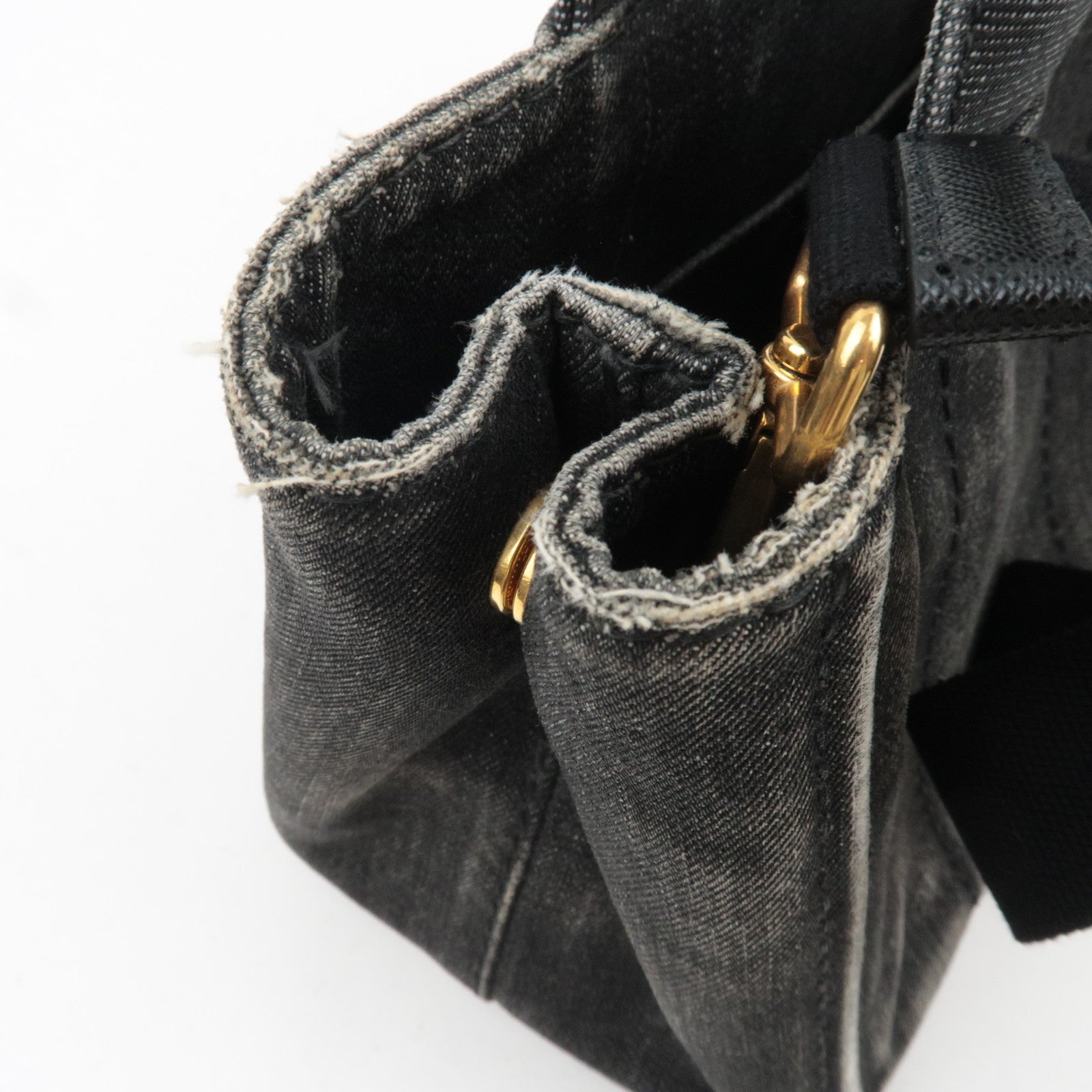 PRADA Canapa Mini 2Way Denim Tote Bag Black 1BG439