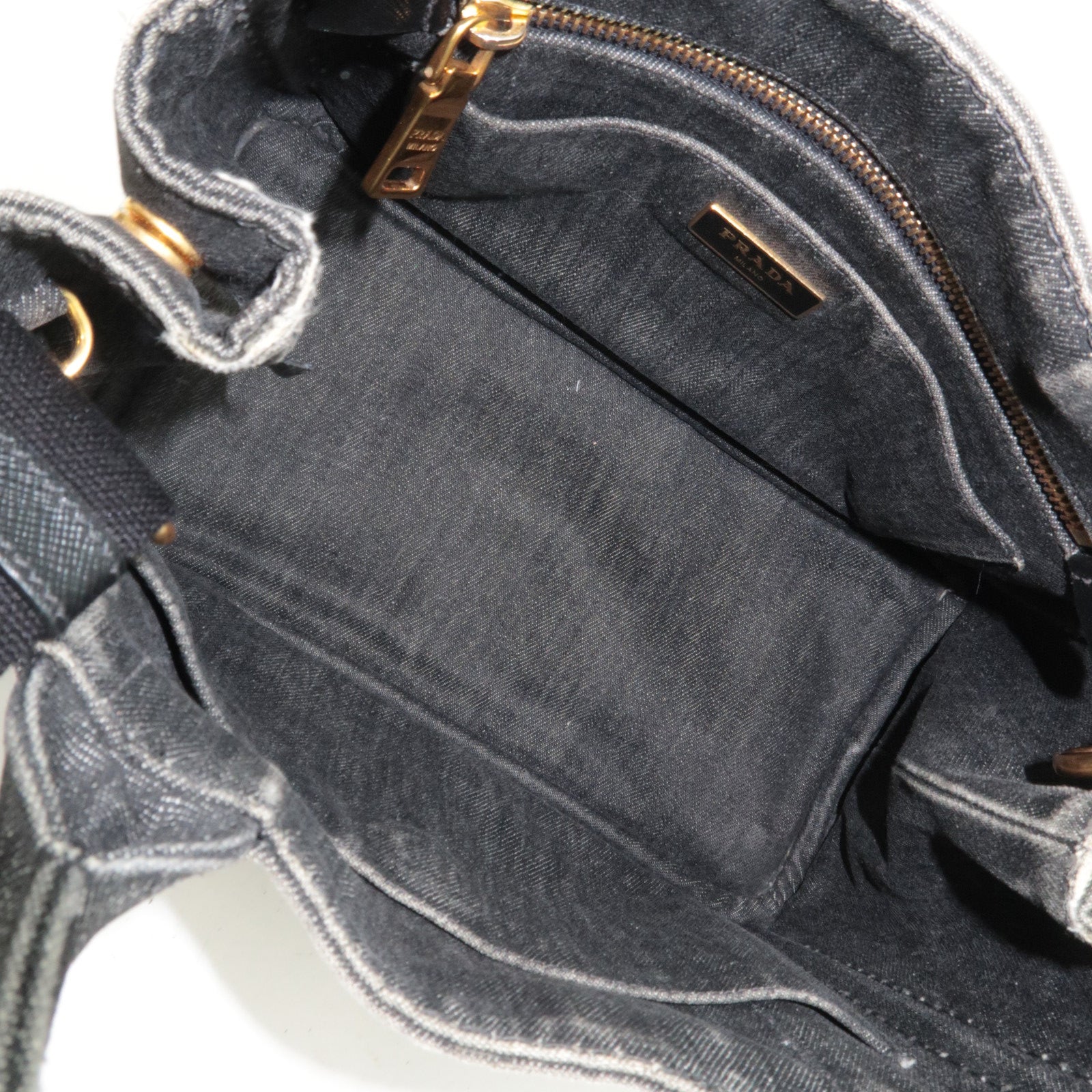 PRADA Canapa Mini 2Way Denim Tote Bag Black 1BG439