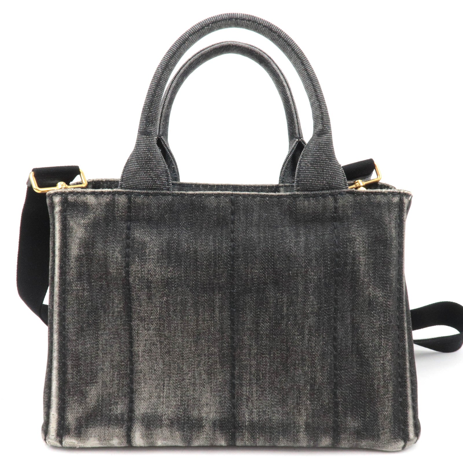 PRADA Canapa Mini 2Way Denim Tote Bag Black 1BG439