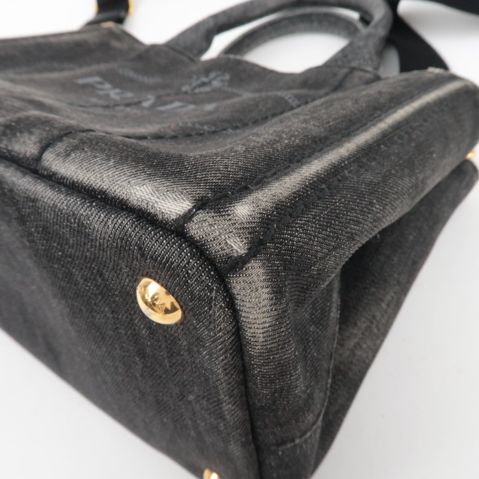 PRADA Canapa Mini 2Way Denim Tote Bag Black 1BG439
