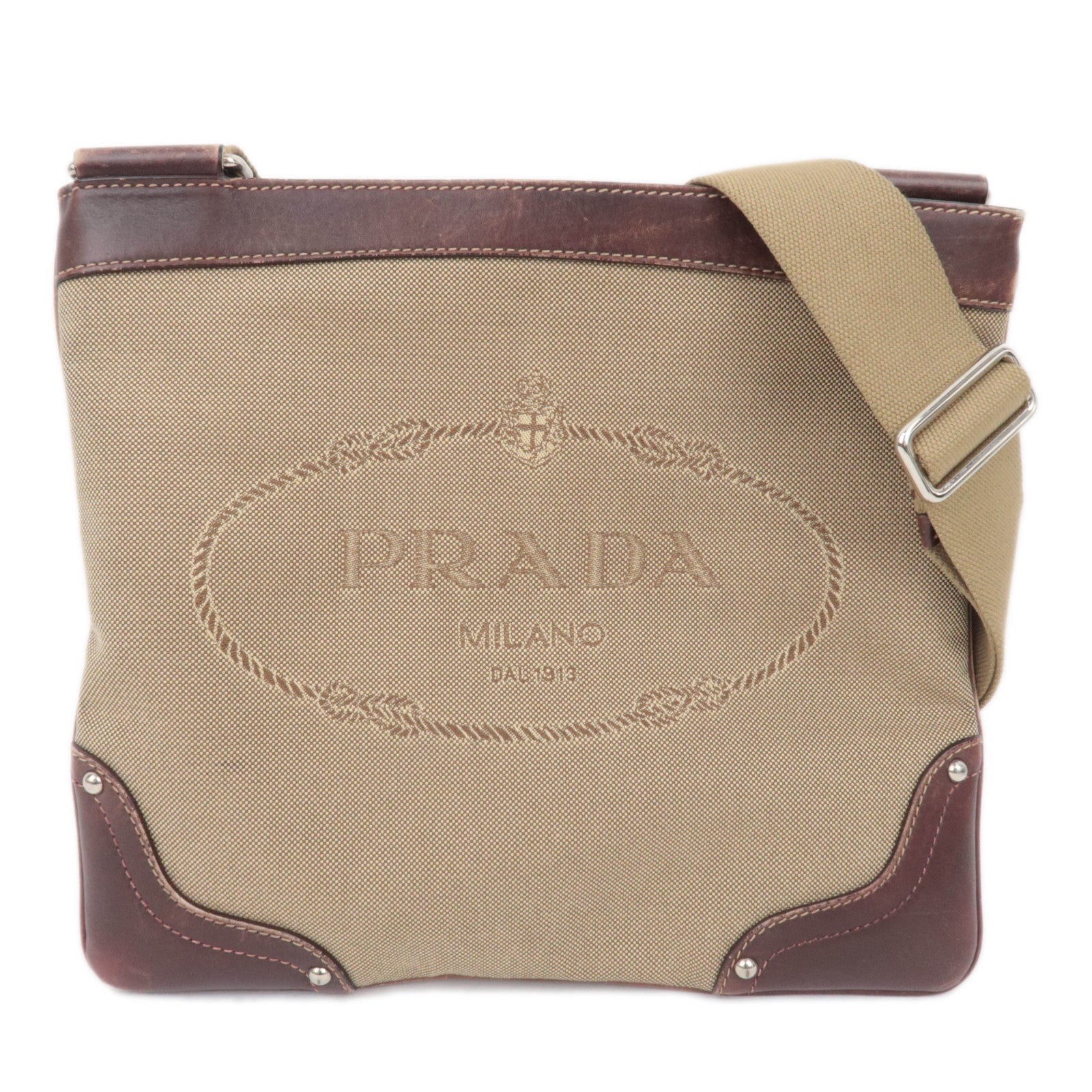 PRADA Logo Jacquard Leather Shoulder Bag Brown88795
