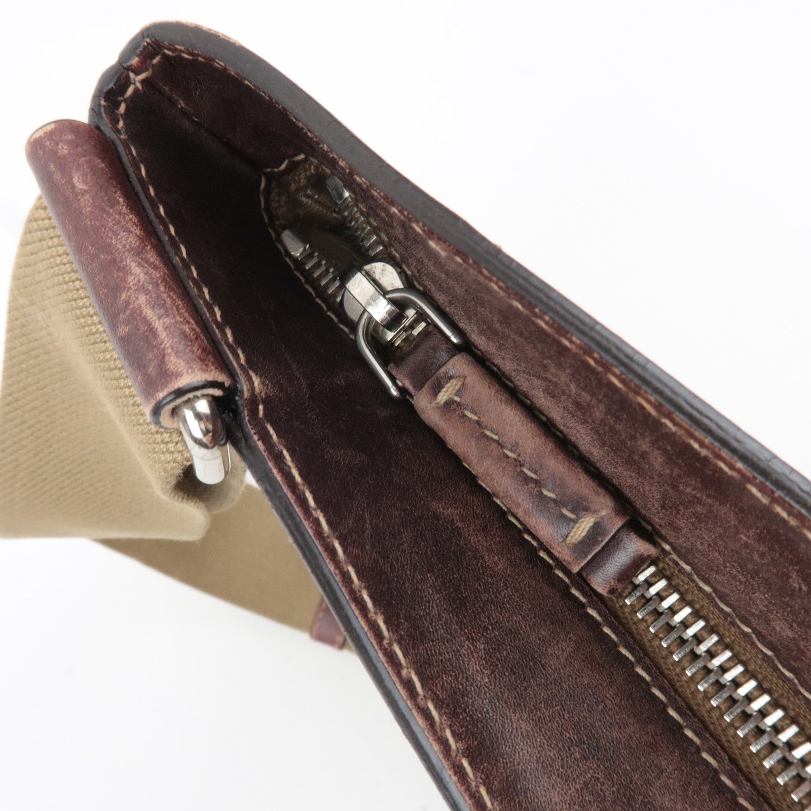 PRADA Logo Jacquard Leather Shoulder Bag Brown