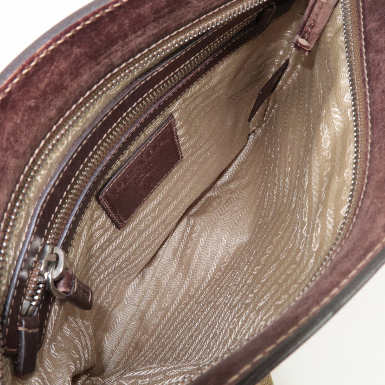 PRADA Logo Jacquard Leather Shoulder Bag Brown