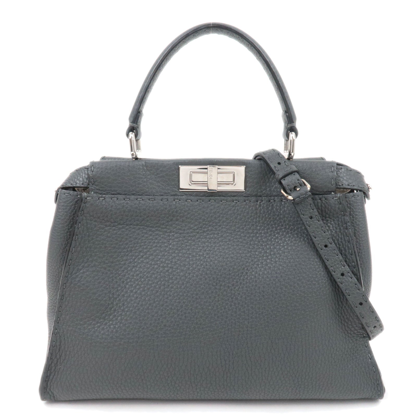 FENDI Selleria Peekaboo Medium 2Way Leather Handbag Gray 8BN22688797