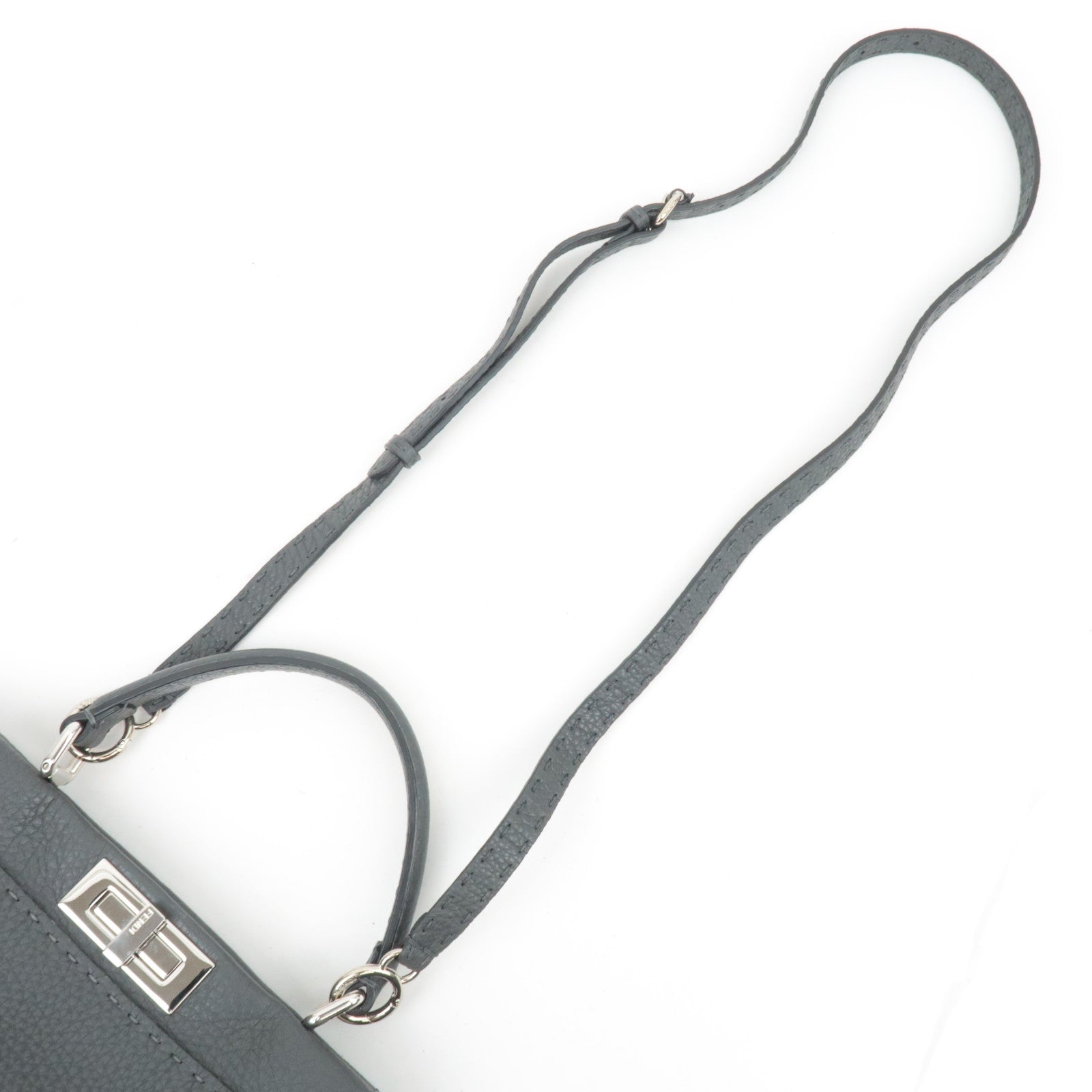 FENDI Selleria Peekaboo Medium 2Way Leather Handbag Gray 8BN226