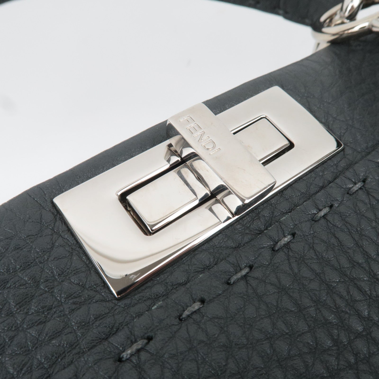FENDI Selleria Peekaboo Medium 2Way Leather Handbag Gray 8BN226
