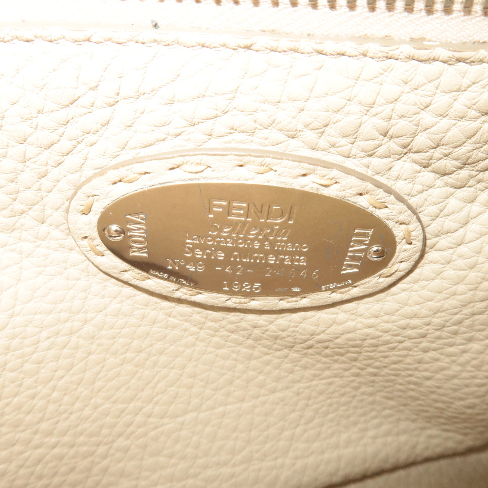 FENDI Selleria Peekaboo Medium 2Way Leather Handbag Gray 8BN226