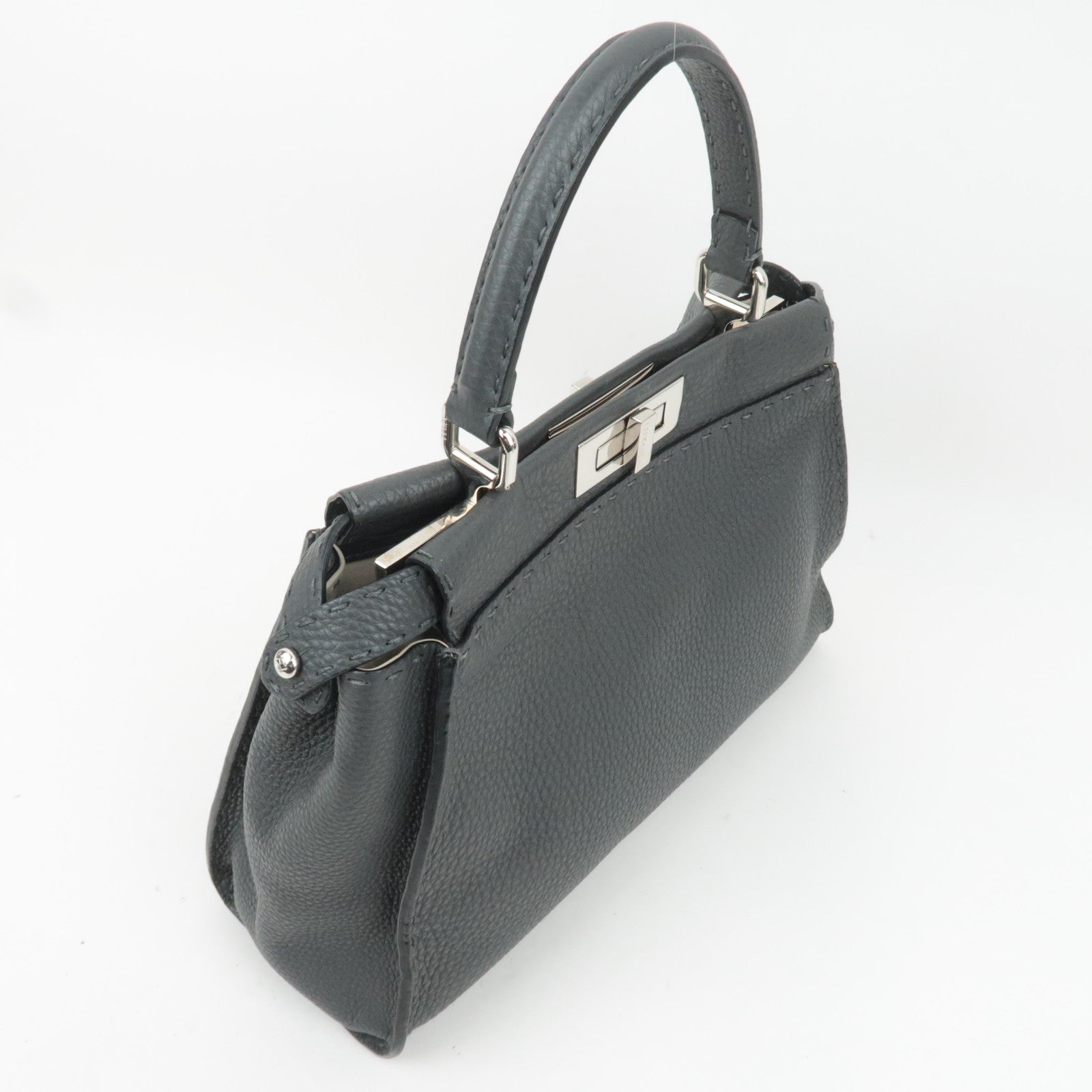 FENDI Selleria Peekaboo Medium 2Way Leather Handbag Gray 8BN226