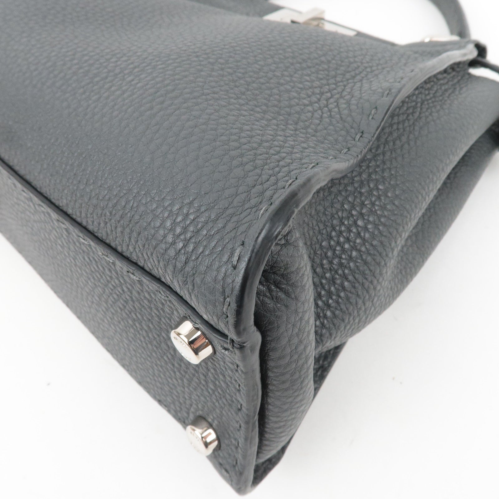 FENDI Selleria Peekaboo Medium 2Way Leather Handbag Gray 8BN226