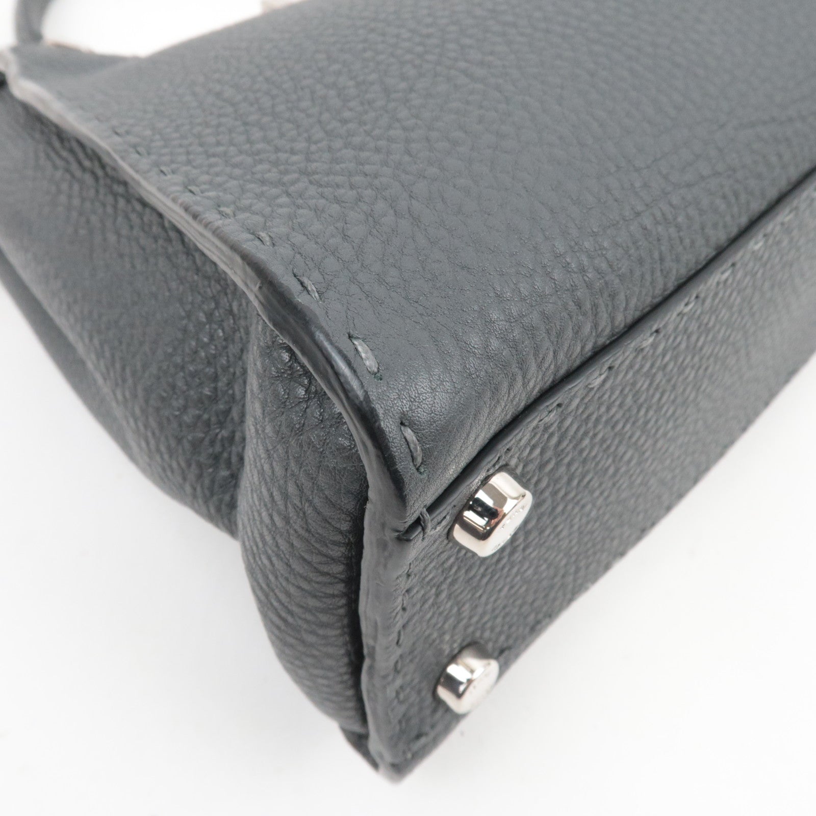 FENDI Selleria Peekaboo Medium 2Way Leather Handbag Gray 8BN226