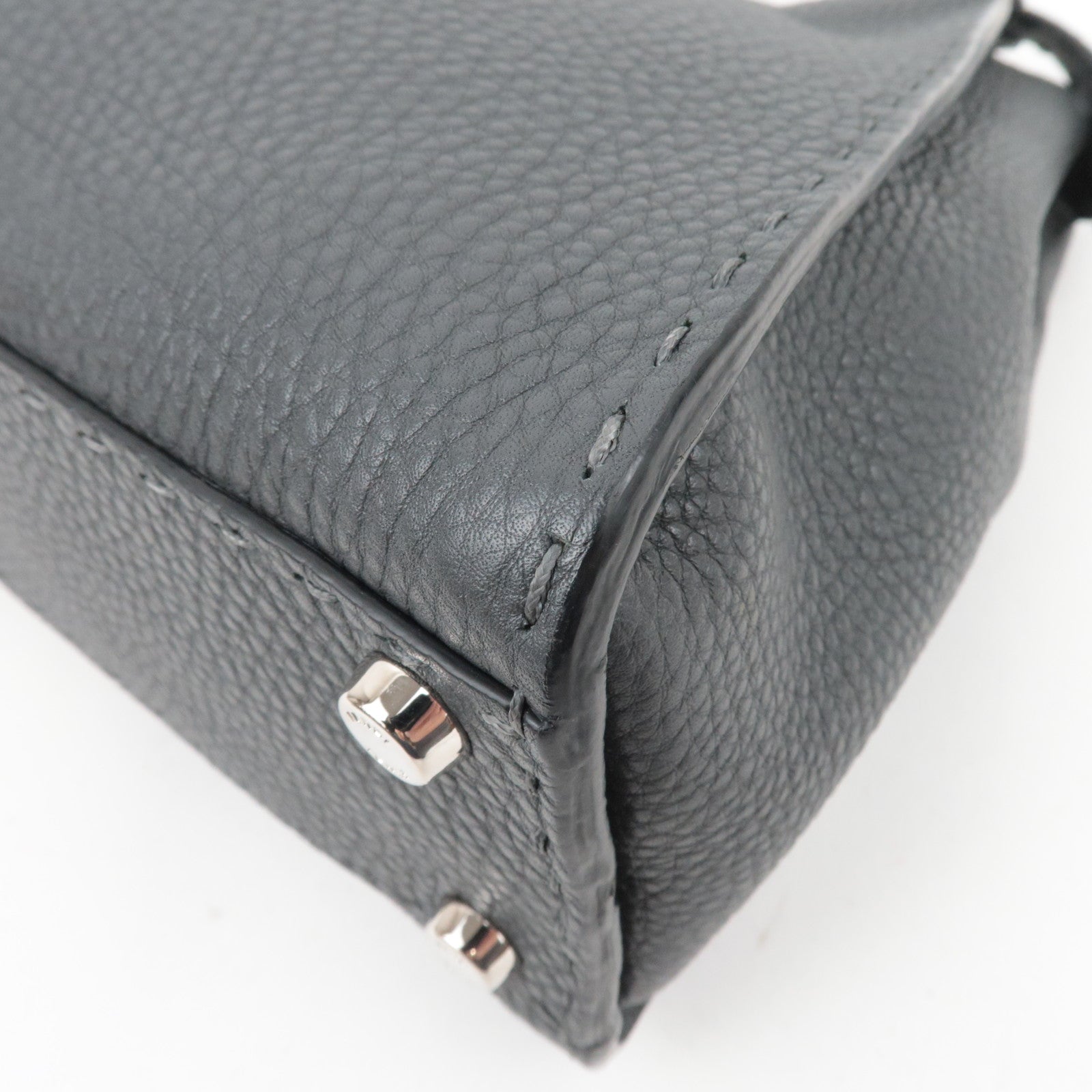 FENDI Selleria Peekaboo Medium 2Way Leather Handbag Gray 8BN226