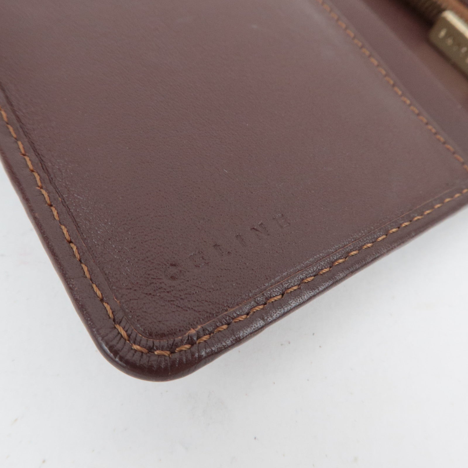 CELINE Paris Macadam Denim Leather Long Wallet Blue Brown