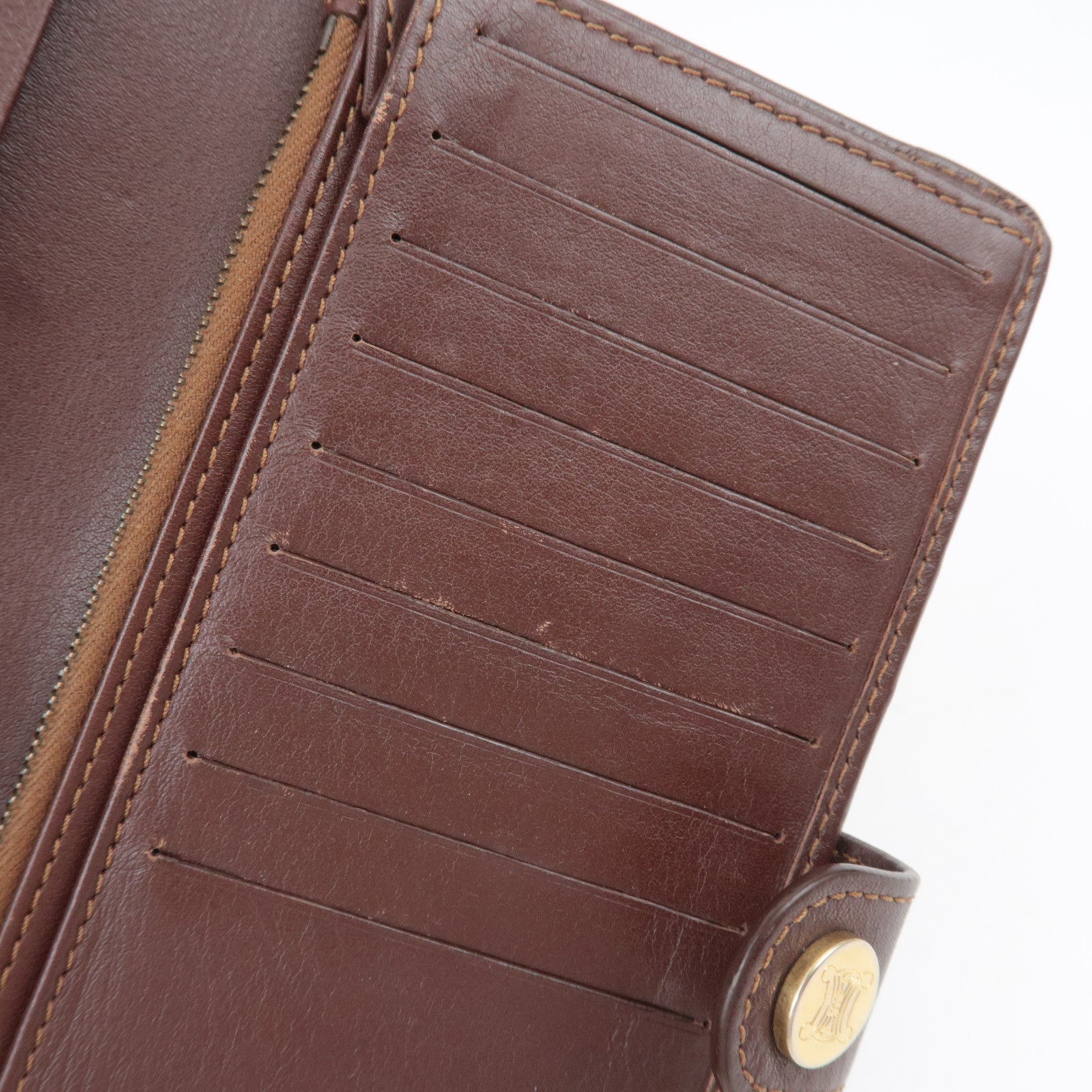 CELINE Paris Macadam Denim Leather Long Wallet Blue Brown