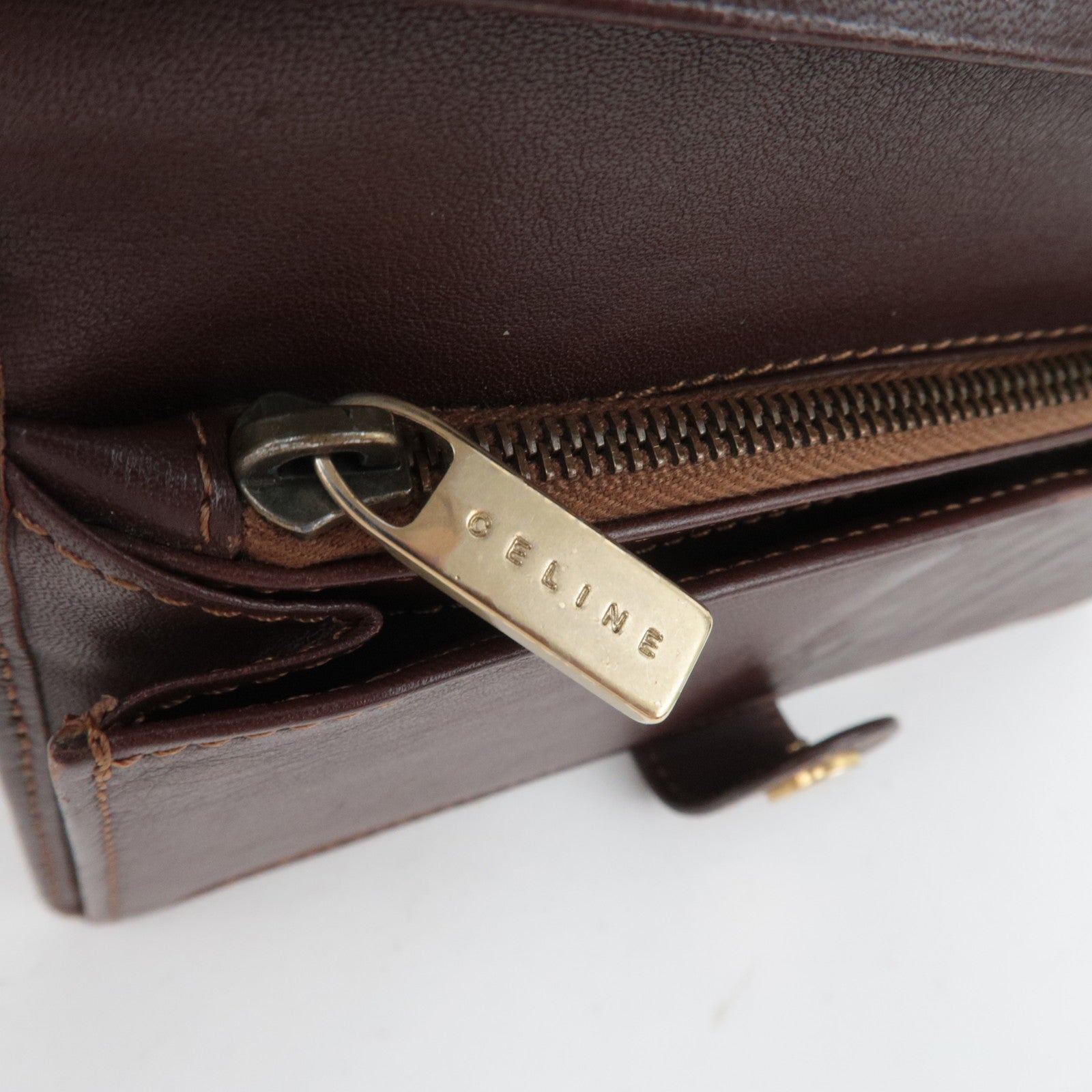 CELINE Paris Macadam Denim Leather Long Wallet Blue Brown