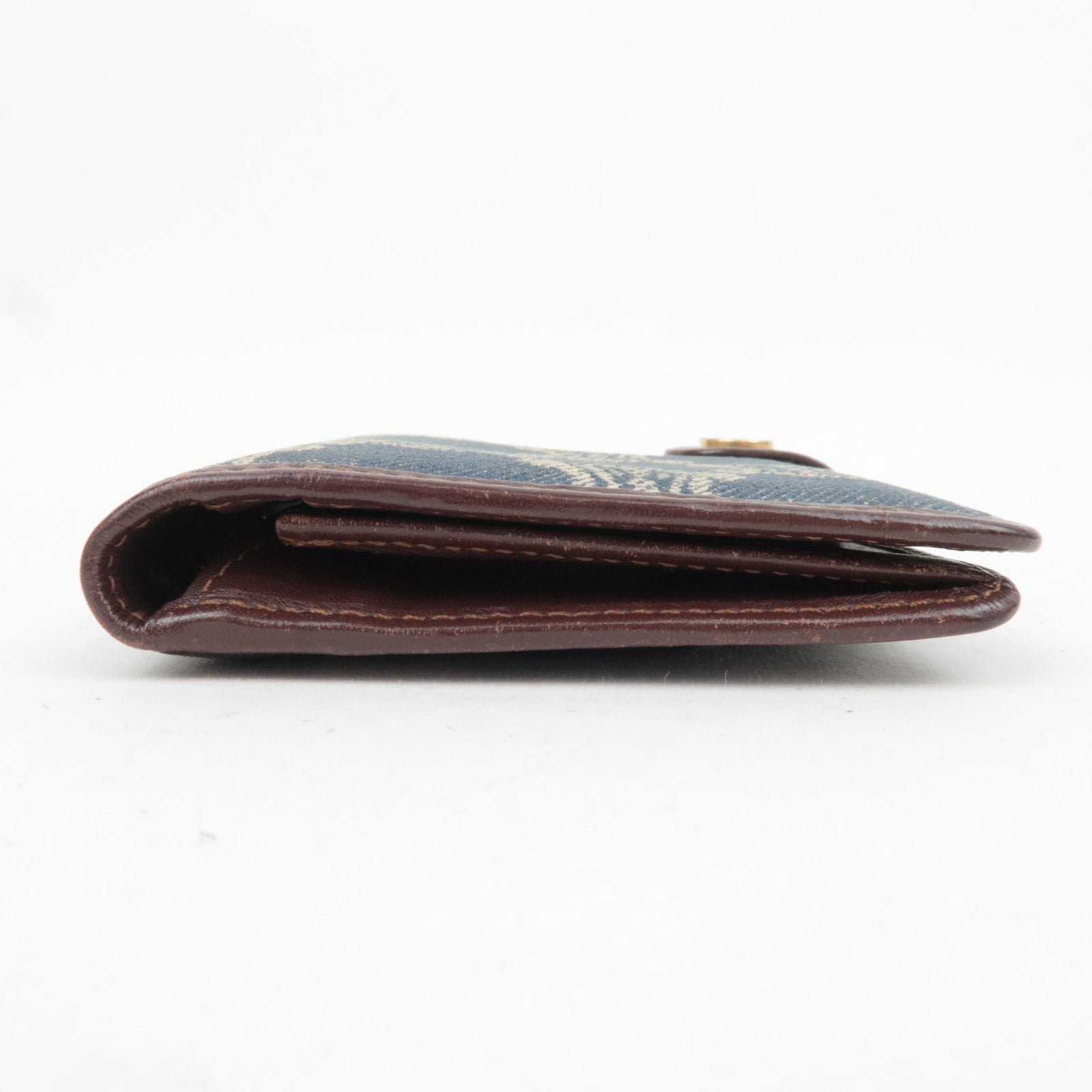 CELINE Paris Macadam Denim Leather Long Wallet Blue Brown