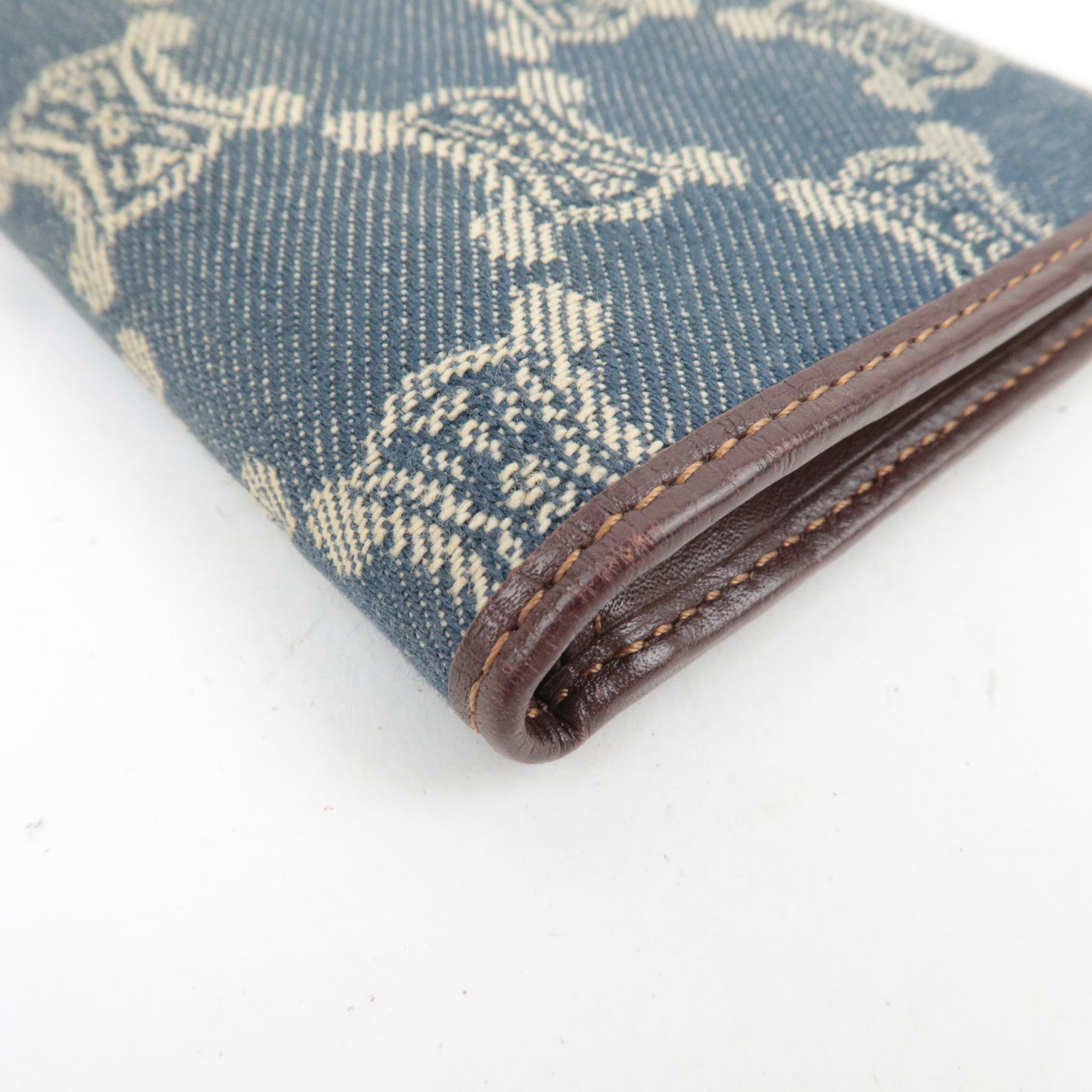 CELINE Paris Macadam Denim Leather Long Wallet Blue Brown