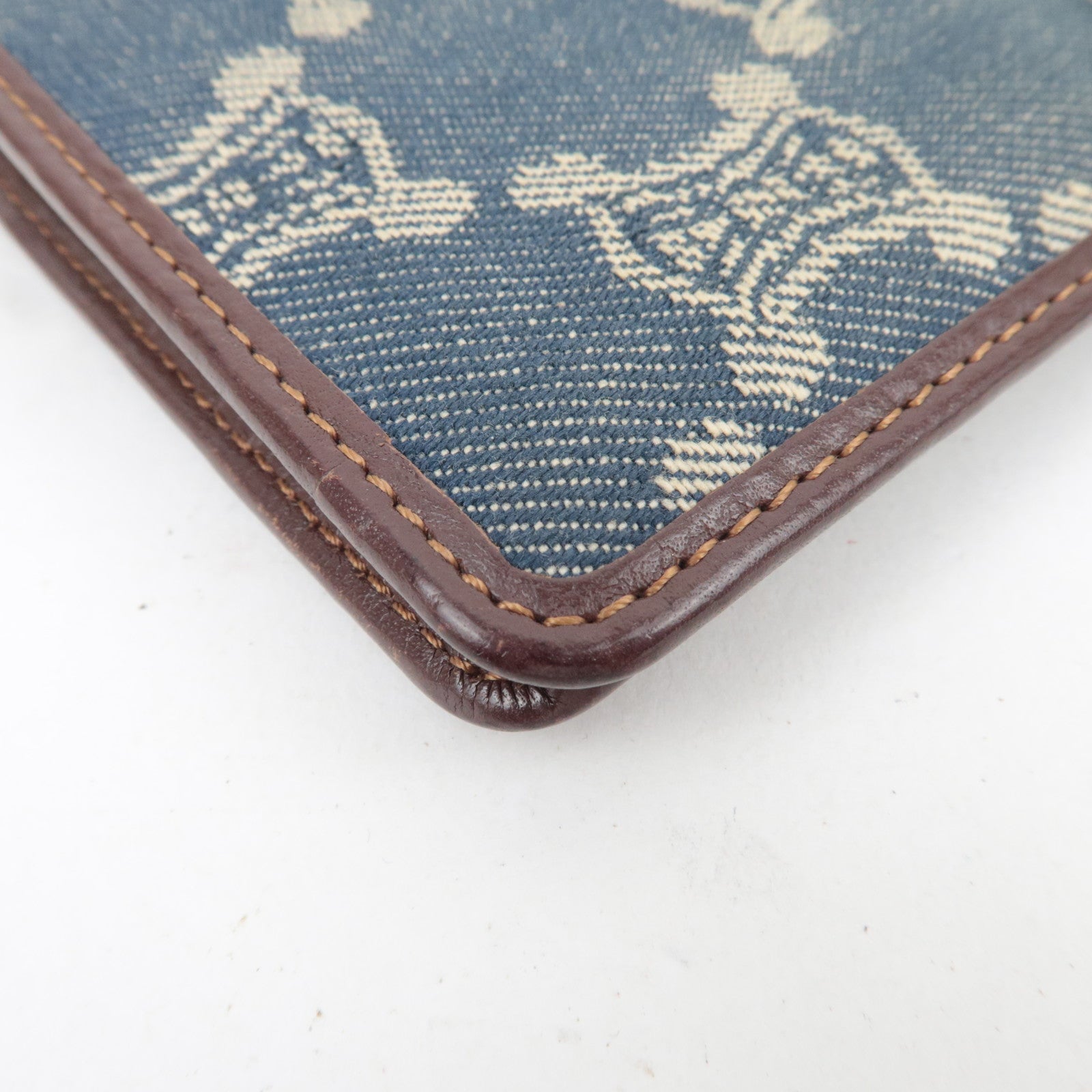 CELINE Paris Macadam Denim Leather Long Wallet Blue Brown