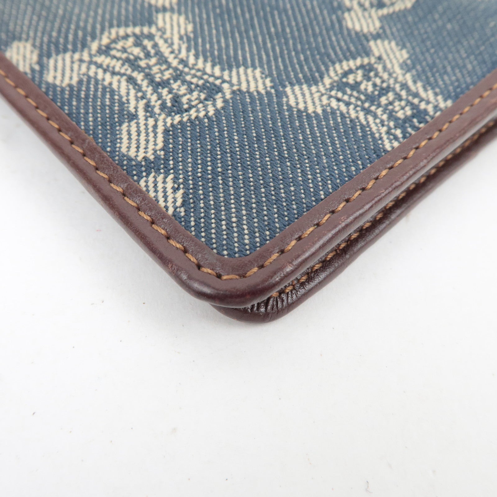 CELINE Paris Macadam Denim Leather Long Wallet Blue Brown