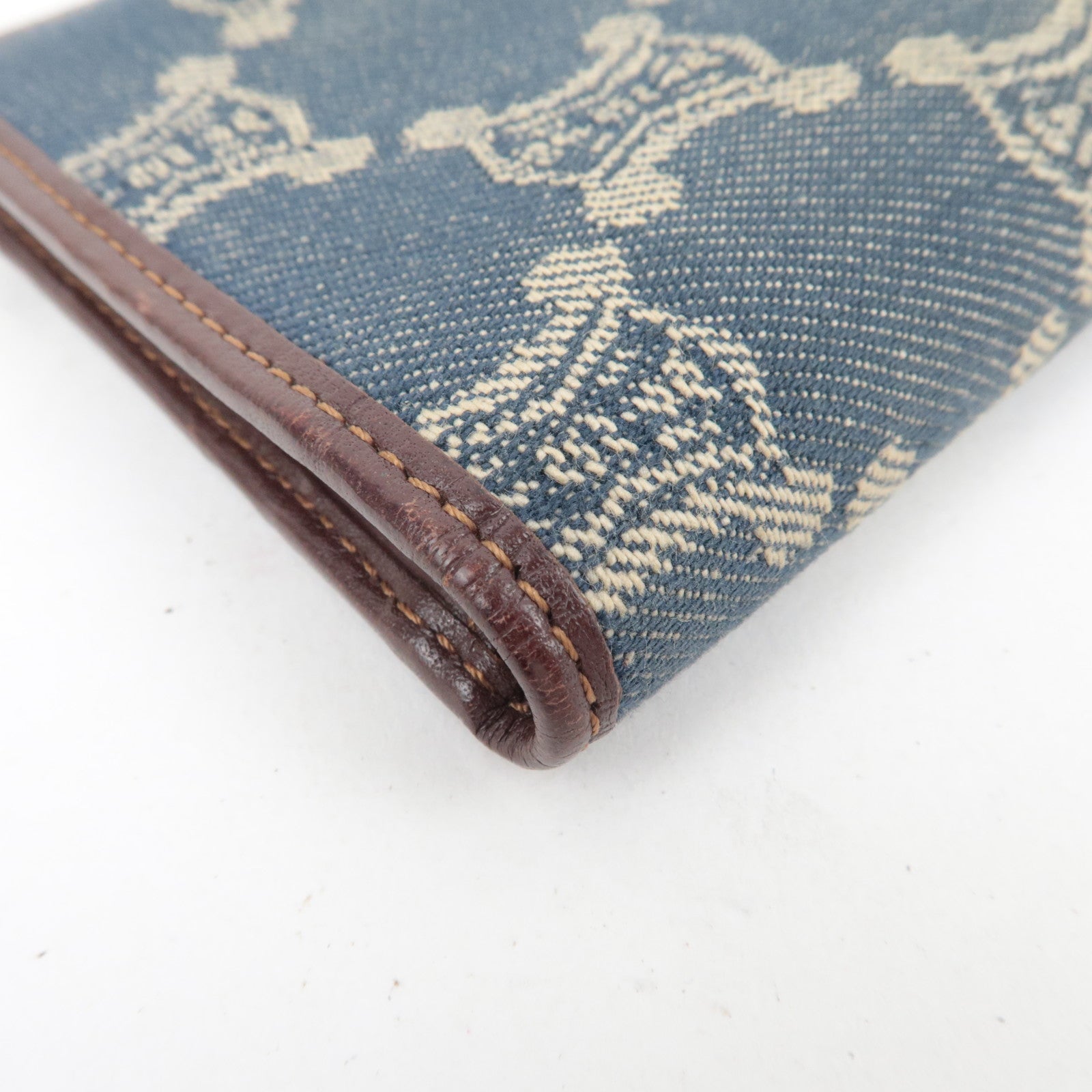 CELINE Paris Macadam Denim Leather Long Wallet Blue Brown