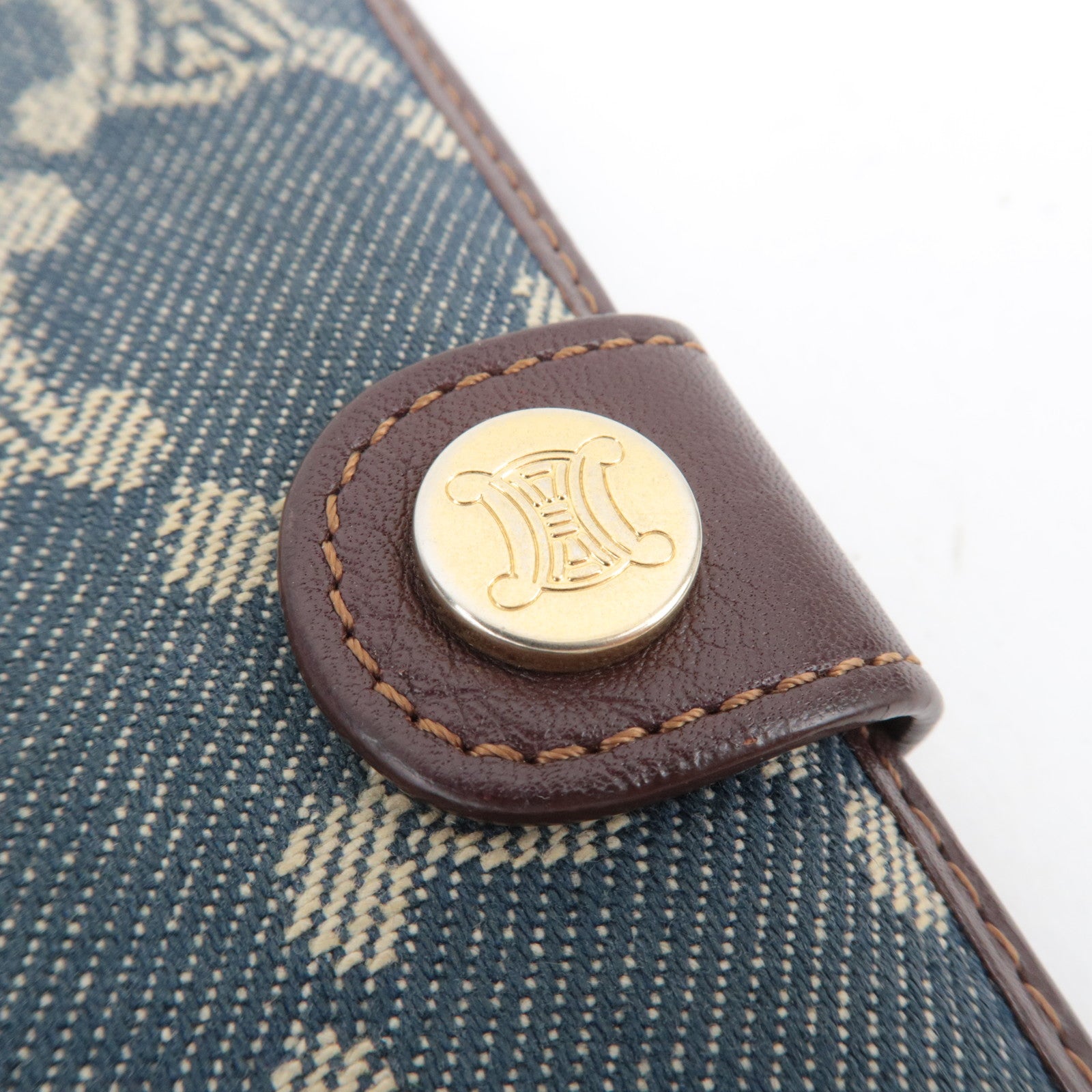 CELINE Paris Macadam Denim Leather Long Wallet Blue Brown
