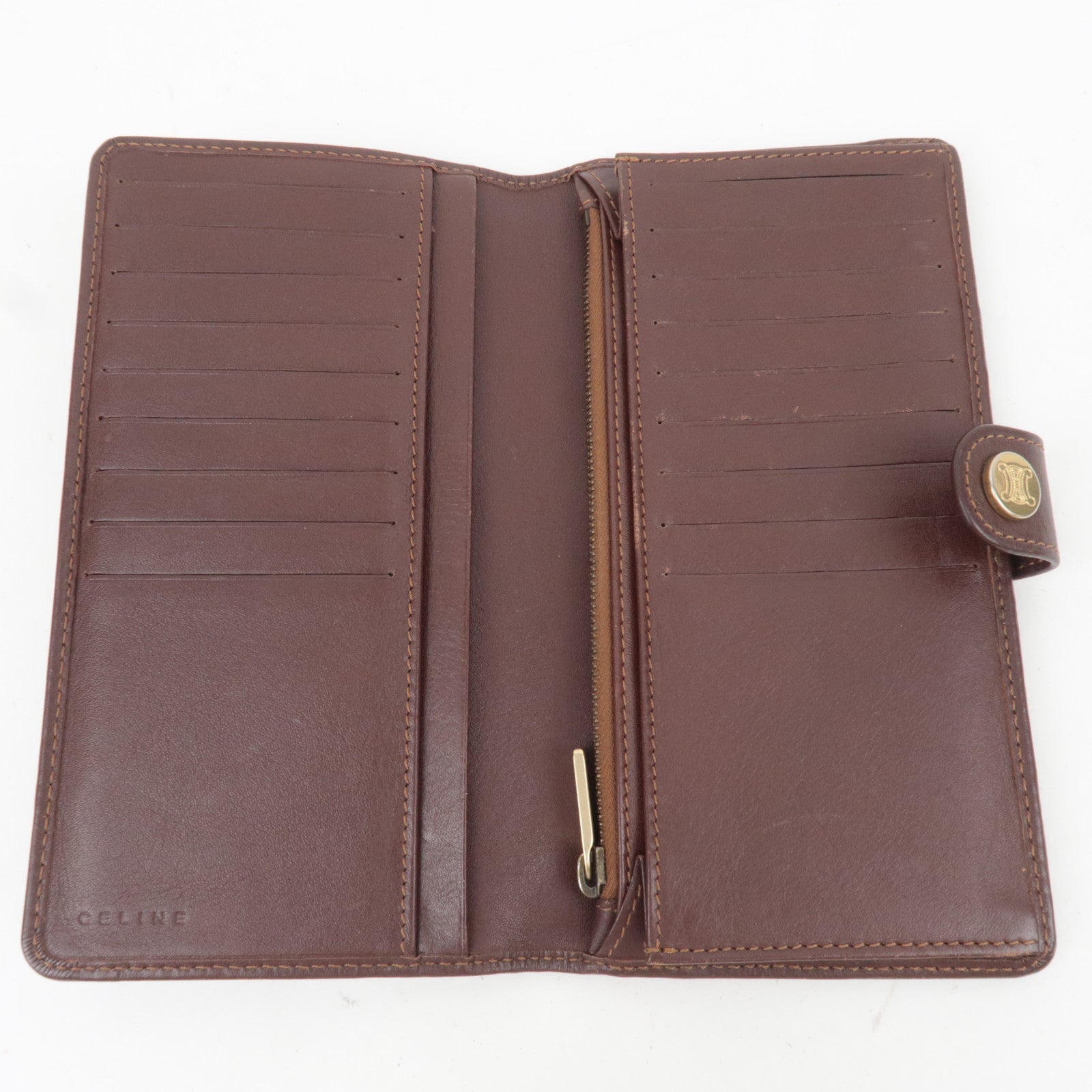 CELINE Paris Macadam Denim Leather Long Wallet Blue Brown