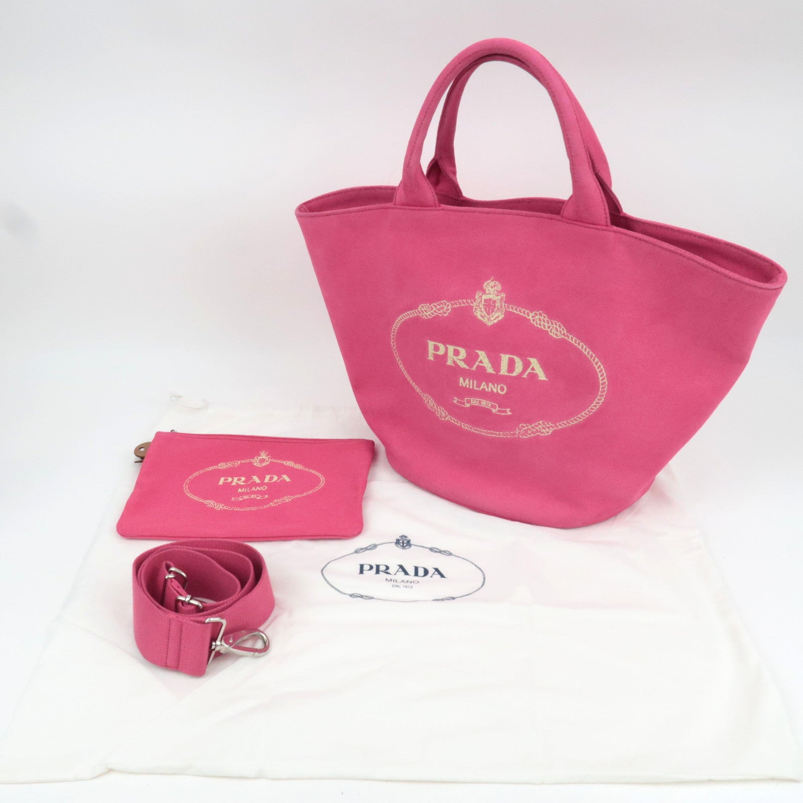 PRADA Canapa Canvas Tote Bag Pink 1BG163
