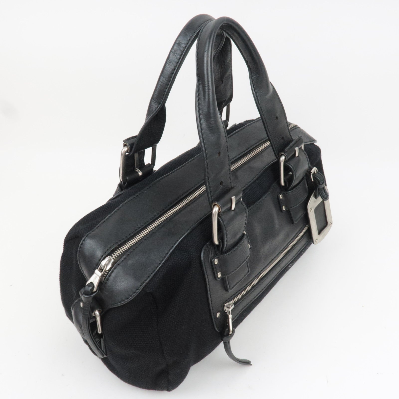 Chloe Satchel Bag Canvas Leather Handbag Black