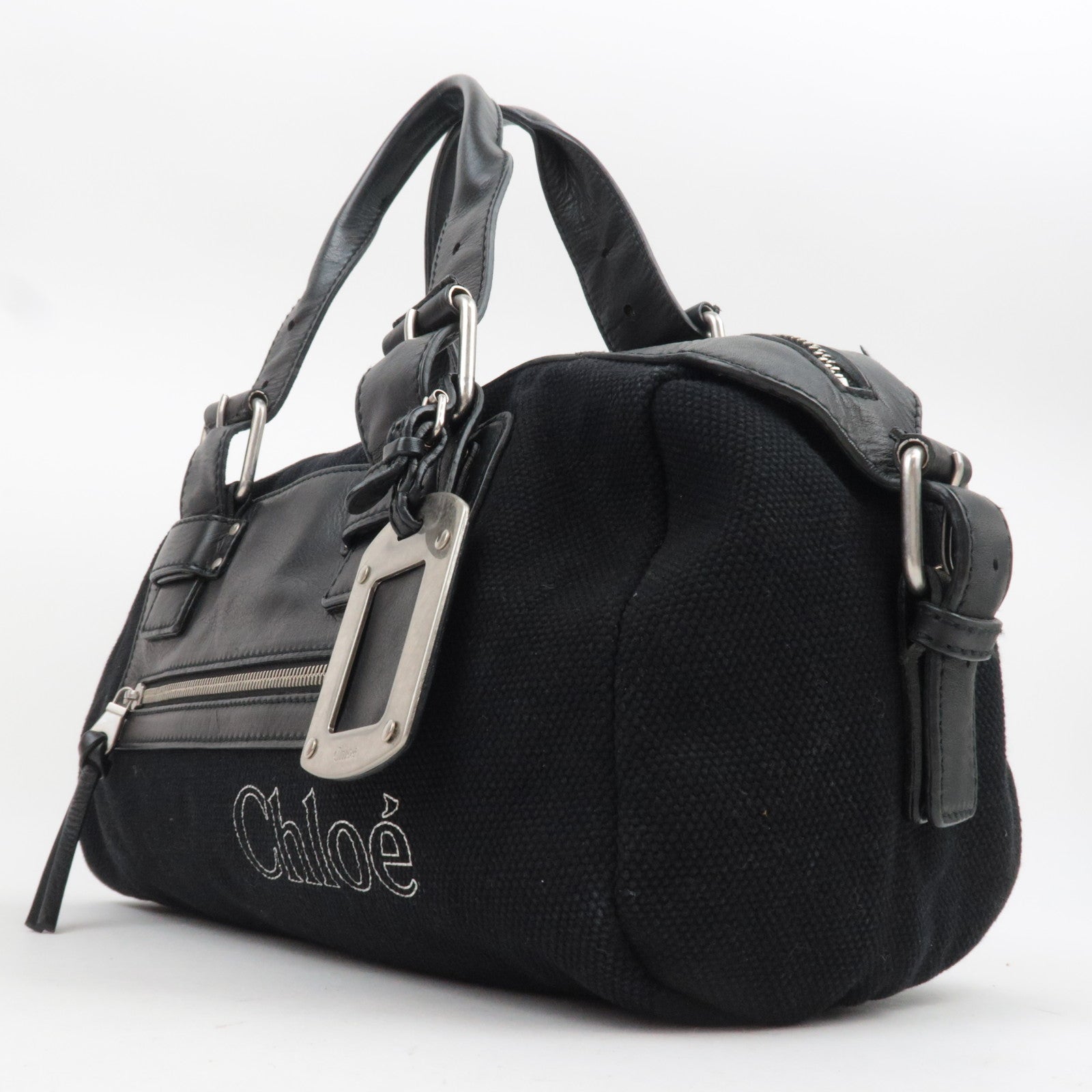 Chloe Satchel Bag Canvas Leather Handbag Black