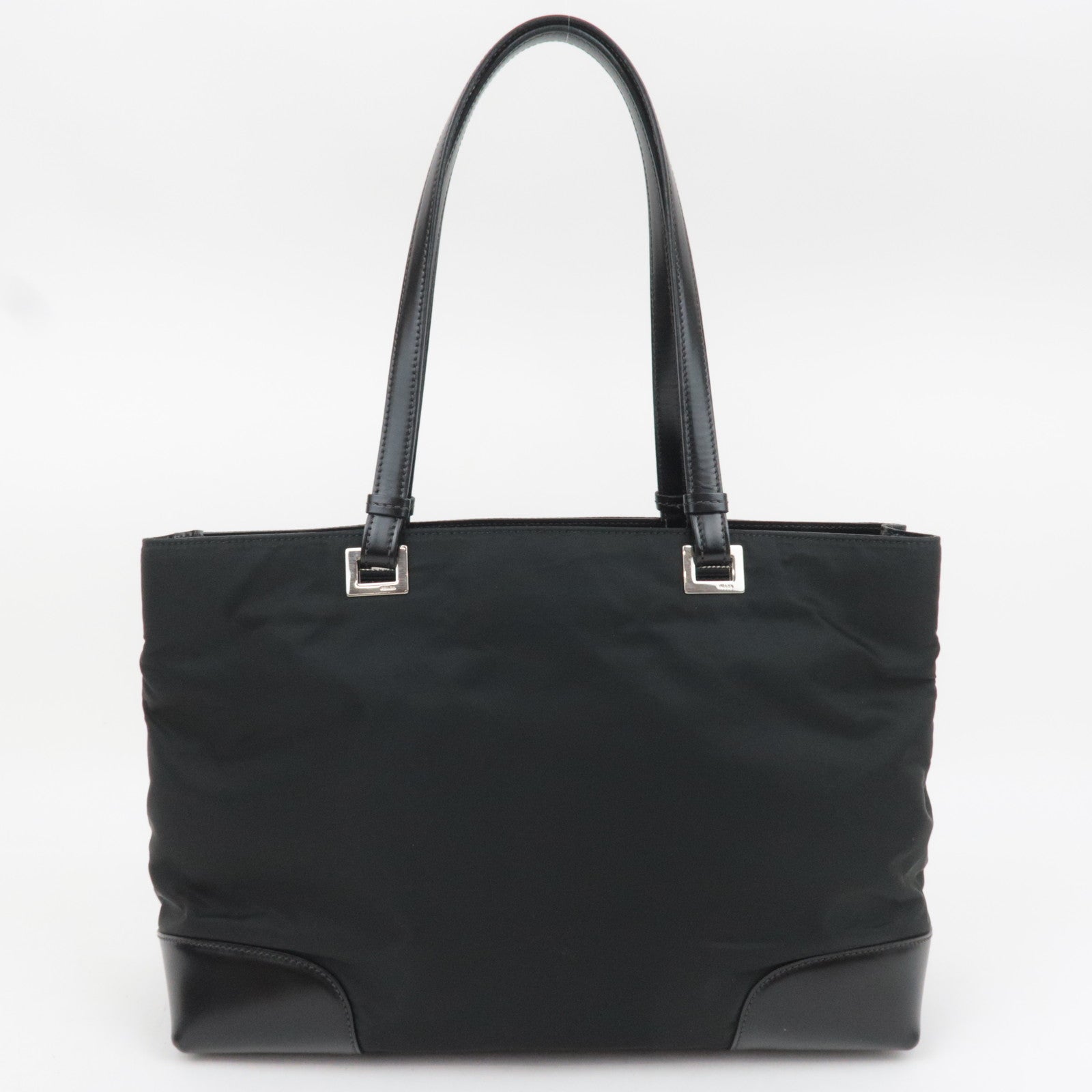 PRADA Nylon Leather Tote Bag Black