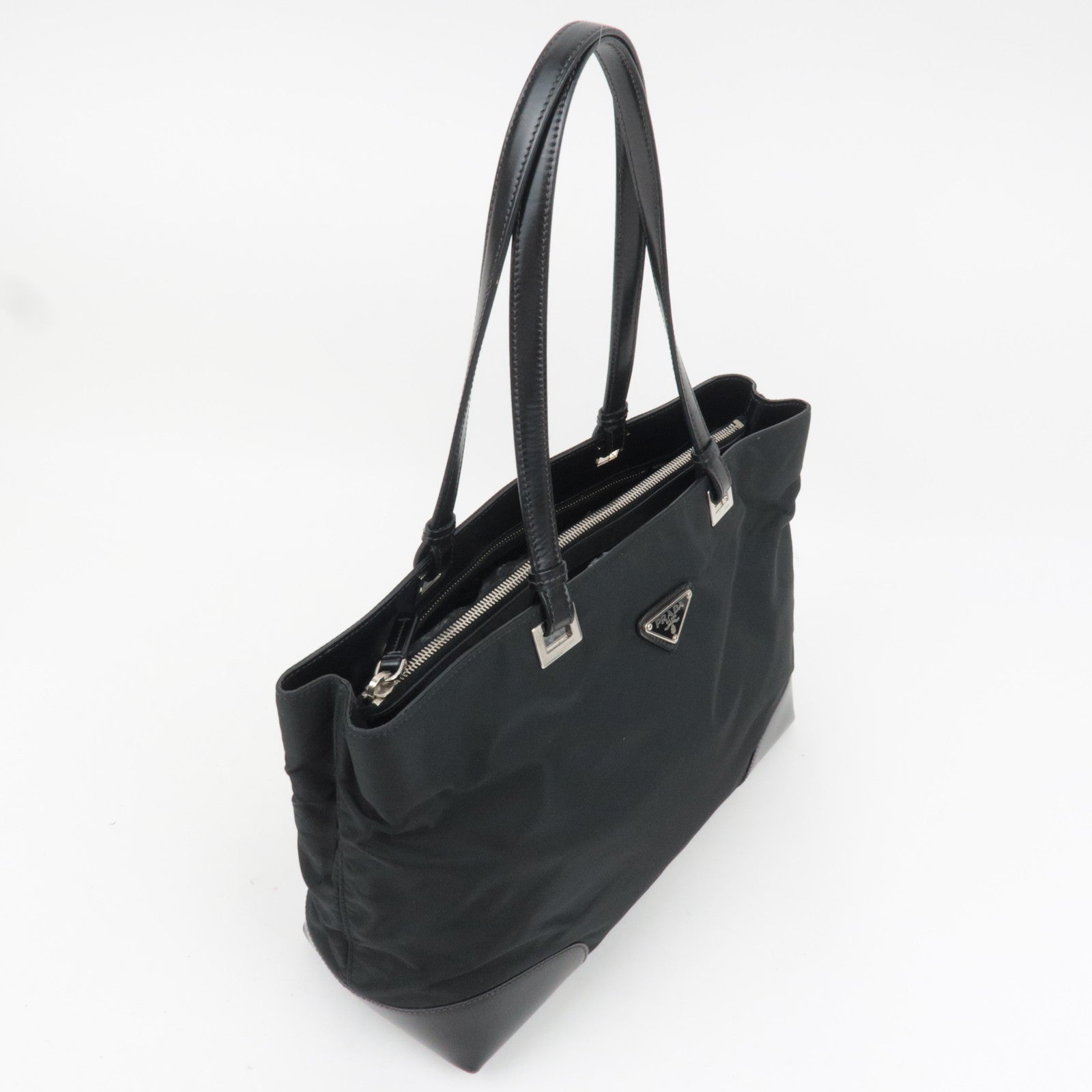 PRADA Nylon Leather Tote Bag Black