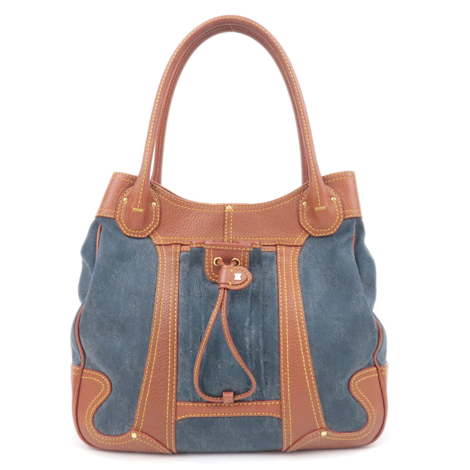 CELINE Paris Macadam Denim Leather Tote Bag Blue Brown88855