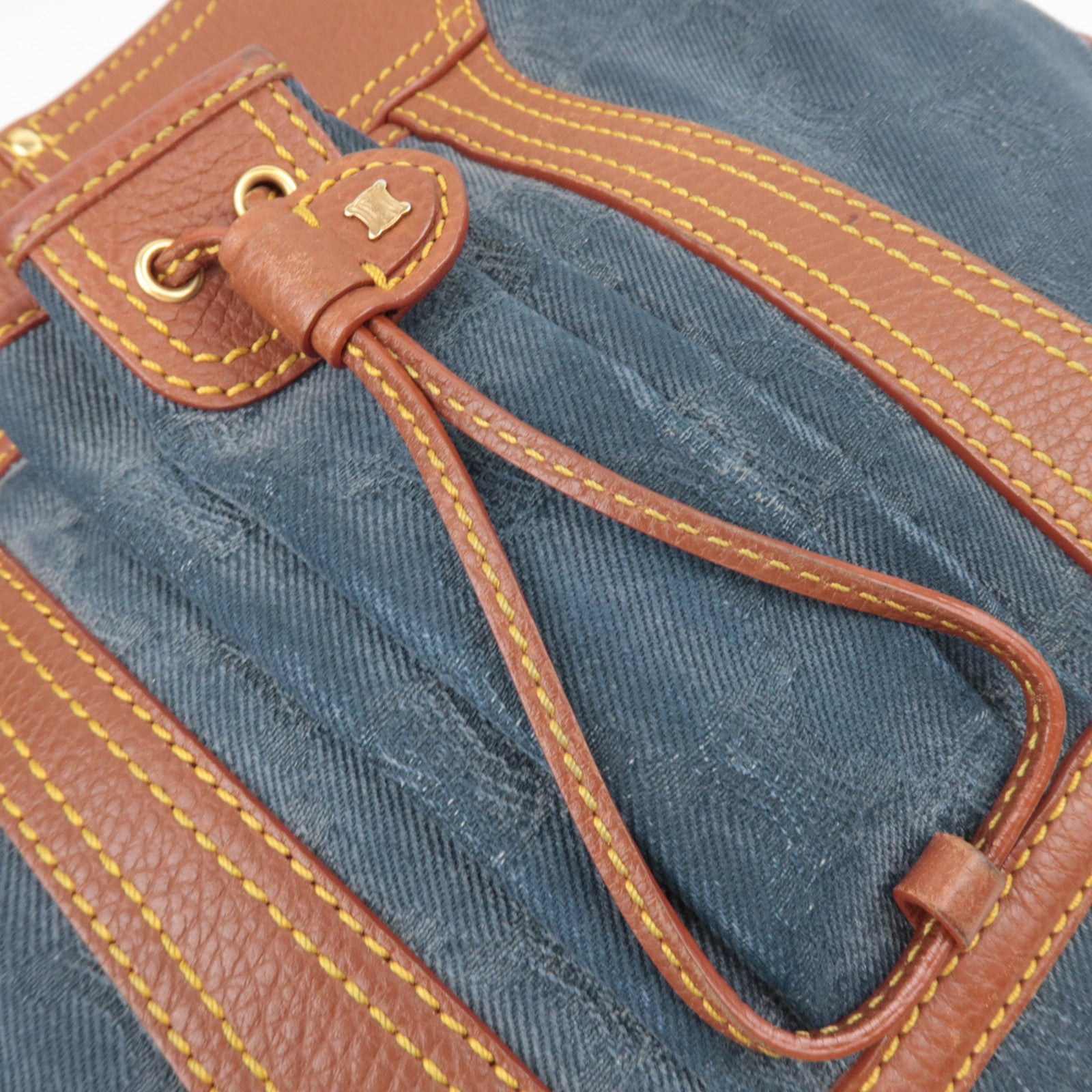 CELINE Paris Macadam Denim Leather Tote Bag Blue Brown