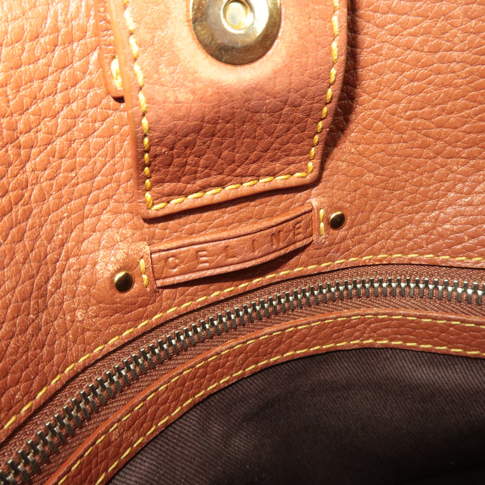 CELINE Paris Macadam Denim Leather Tote Bag Blue Brown