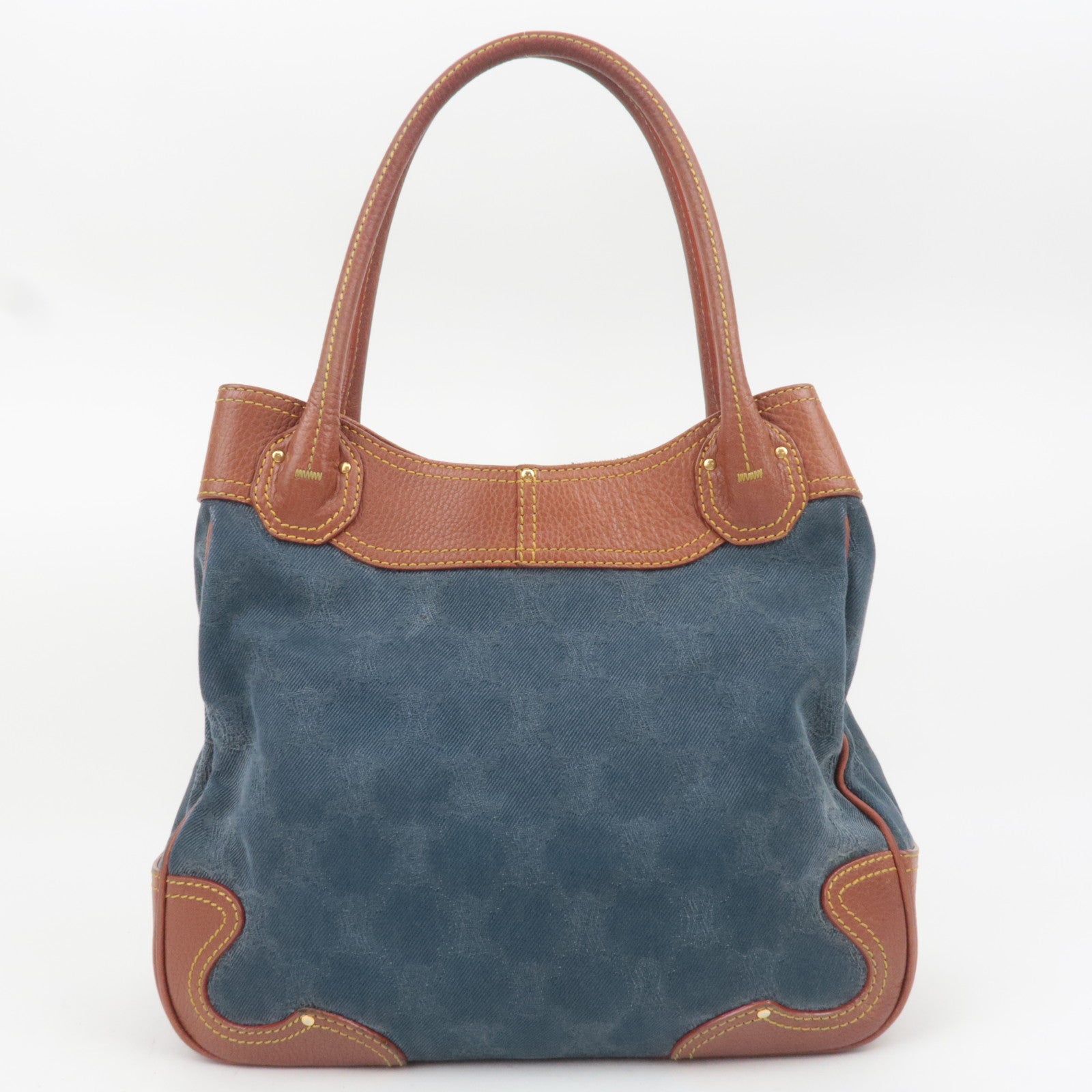 CELINE Paris Macadam Denim Leather Tote Bag Blue Brown
