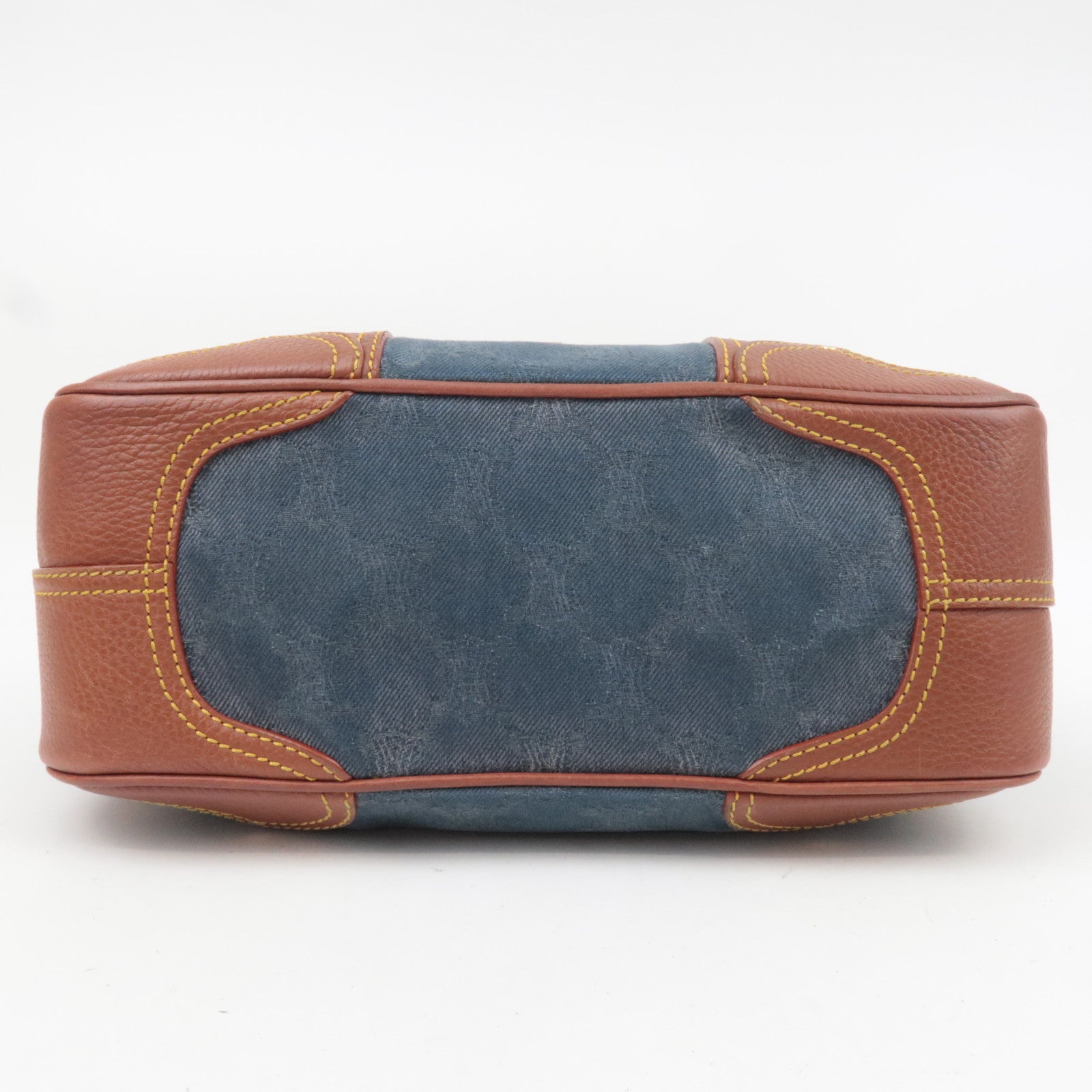 CELINE Paris Macadam Denim Leather Tote Bag Blue Brown