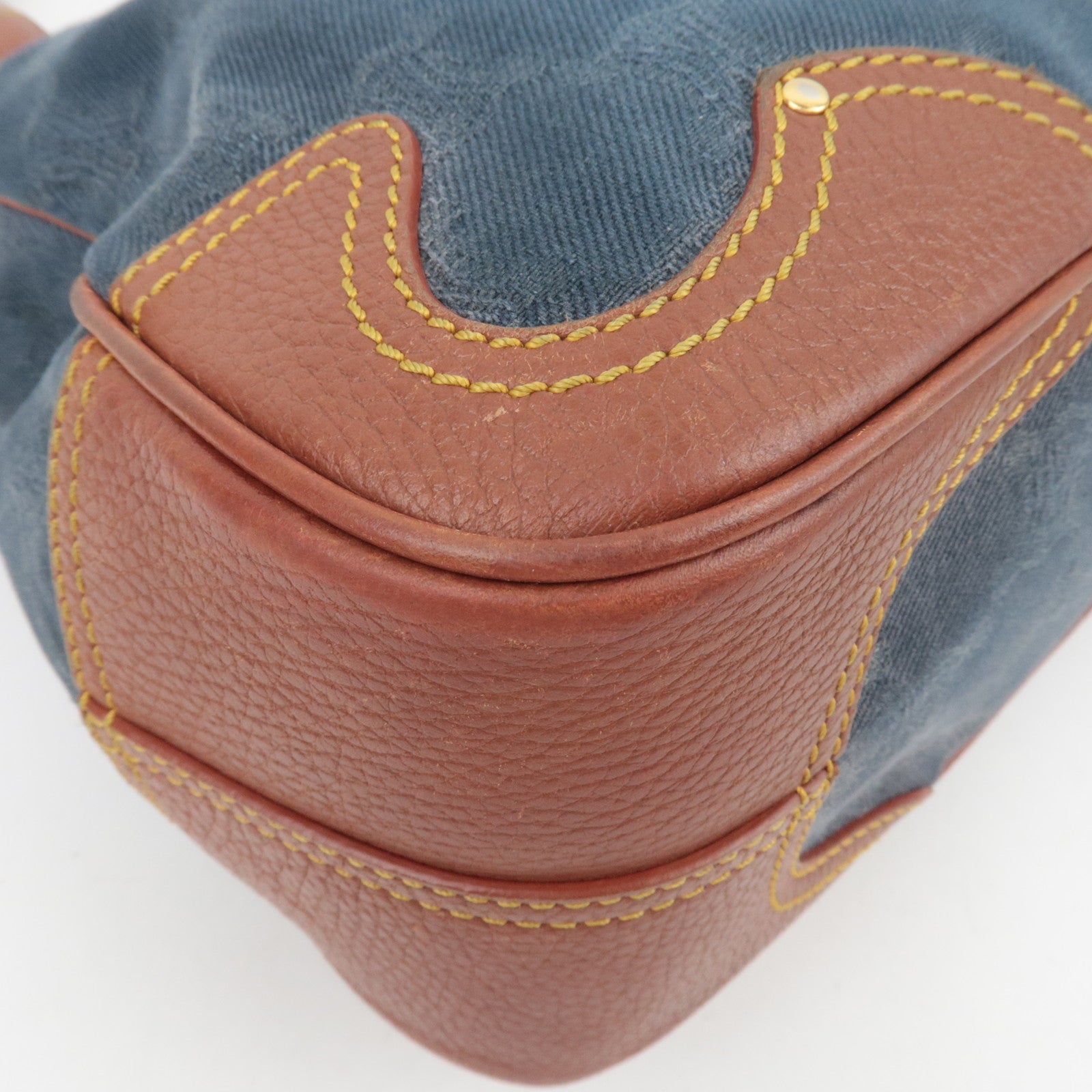 CELINE Paris Macadam Denim Leather Tote Bag Blue Brown
