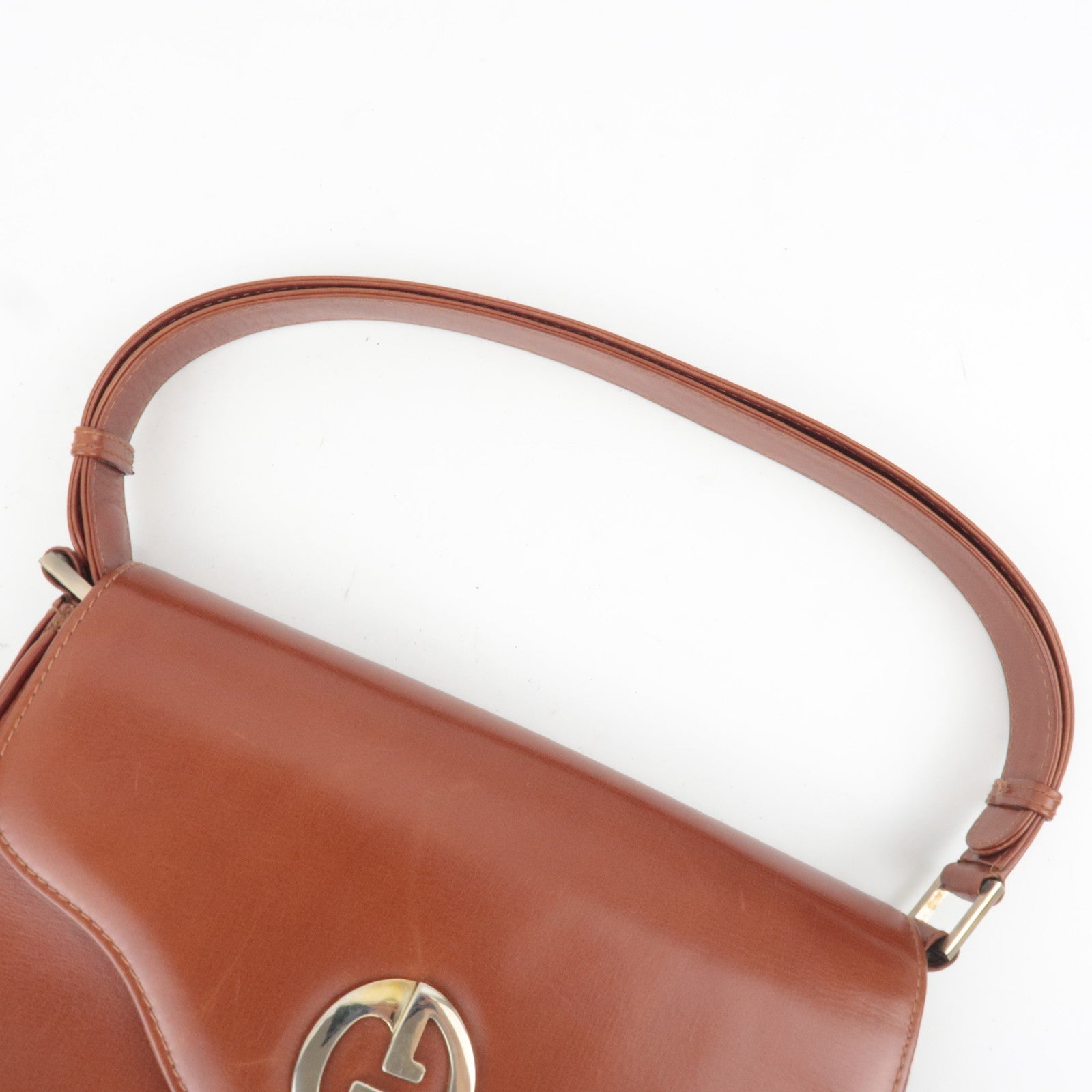 GUCCI Old Gucci Leather Shoulder Bag Brown