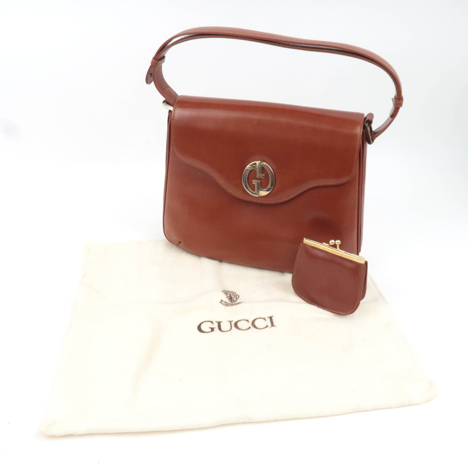 GUCCI Old Gucci Leather Shoulder Bag Brown