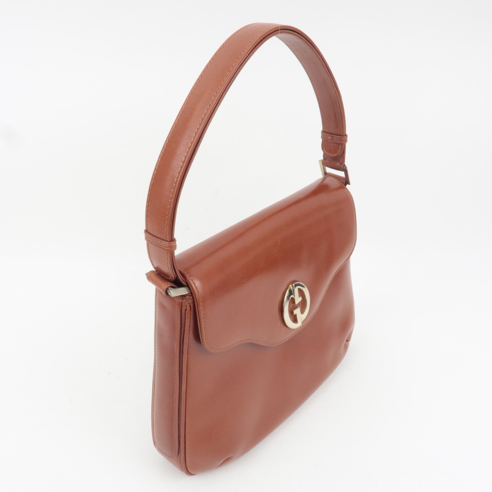 GUCCI Old Gucci Leather Shoulder Bag Brown