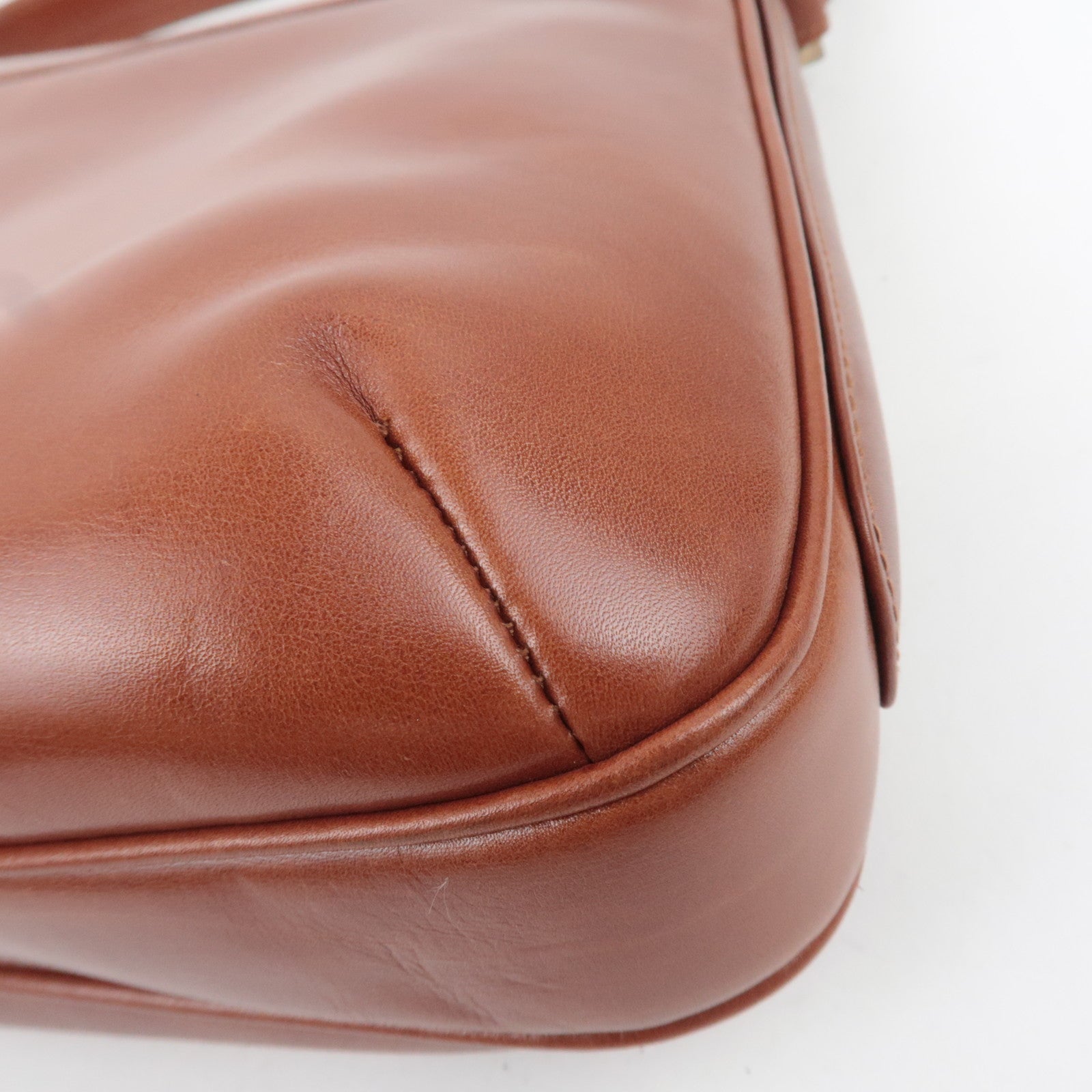 GUCCI Old Gucci Leather Shoulder Bag Brown