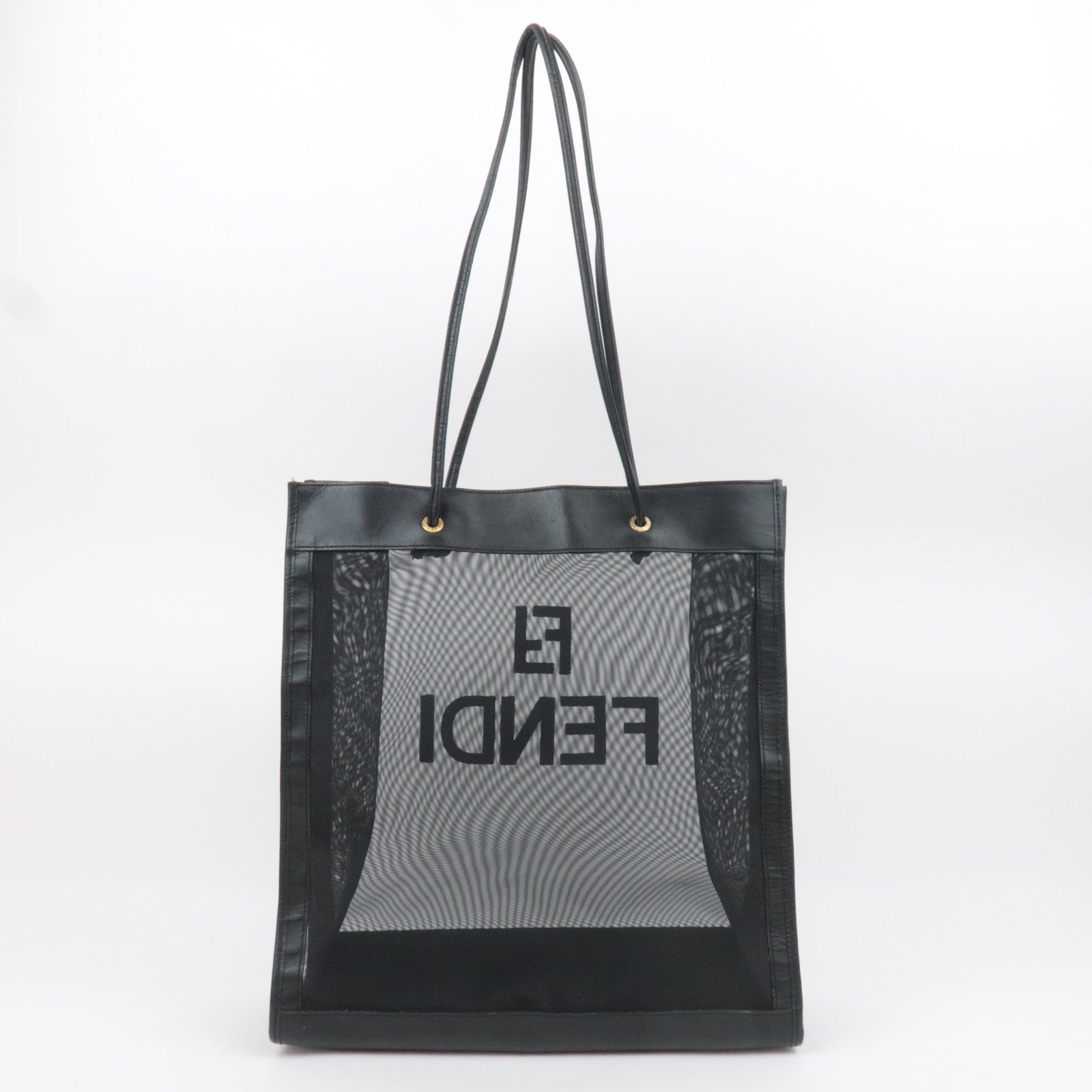 FENDI Logo Mesh Tote Bag Black 259647