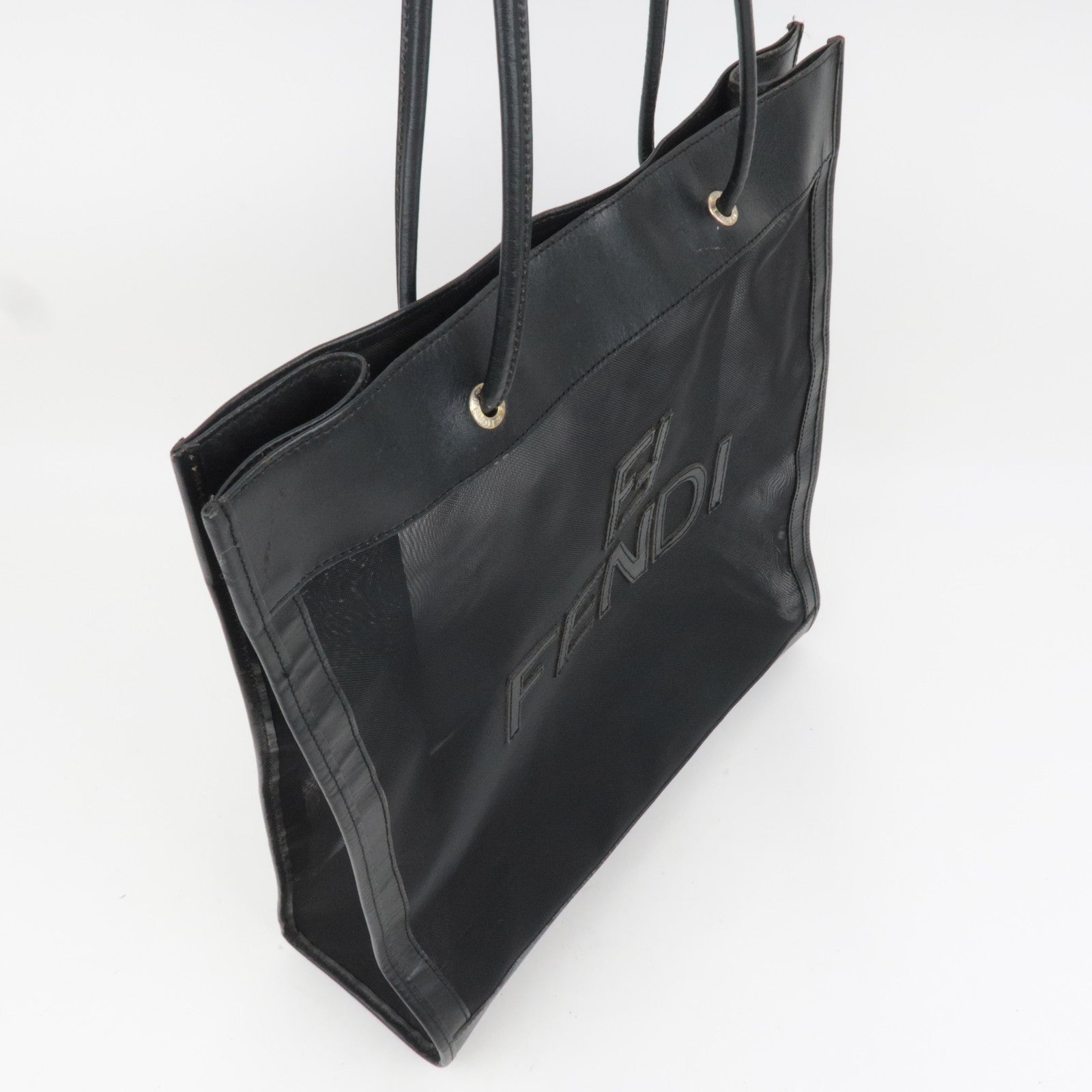 FENDI Logo Mesh Tote Bag Black 259647