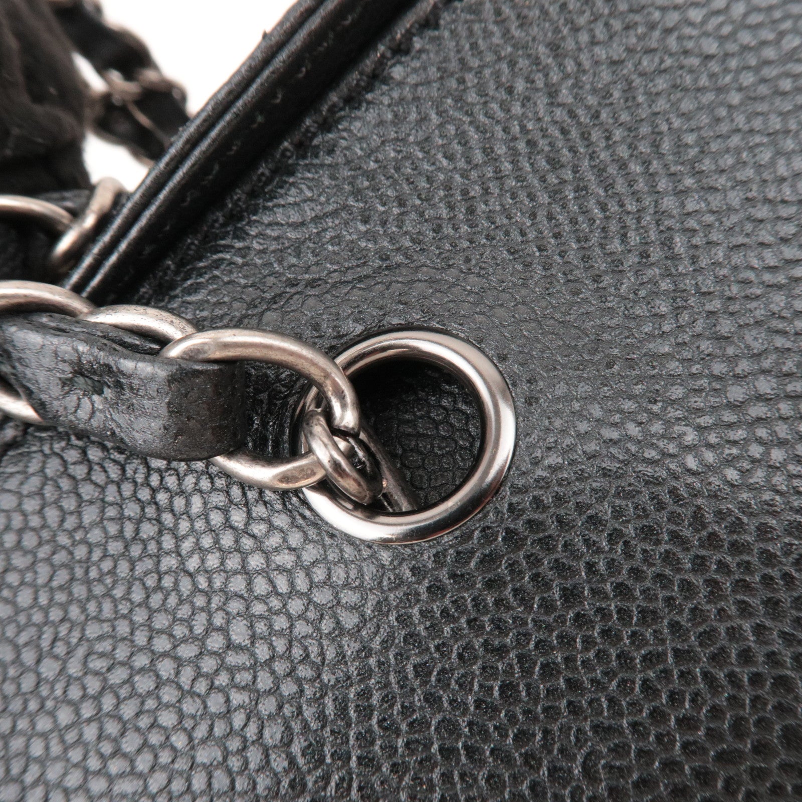 CHANEL Coco Mark Caviarskin Chain Shoulder Bag Black Silver HDW