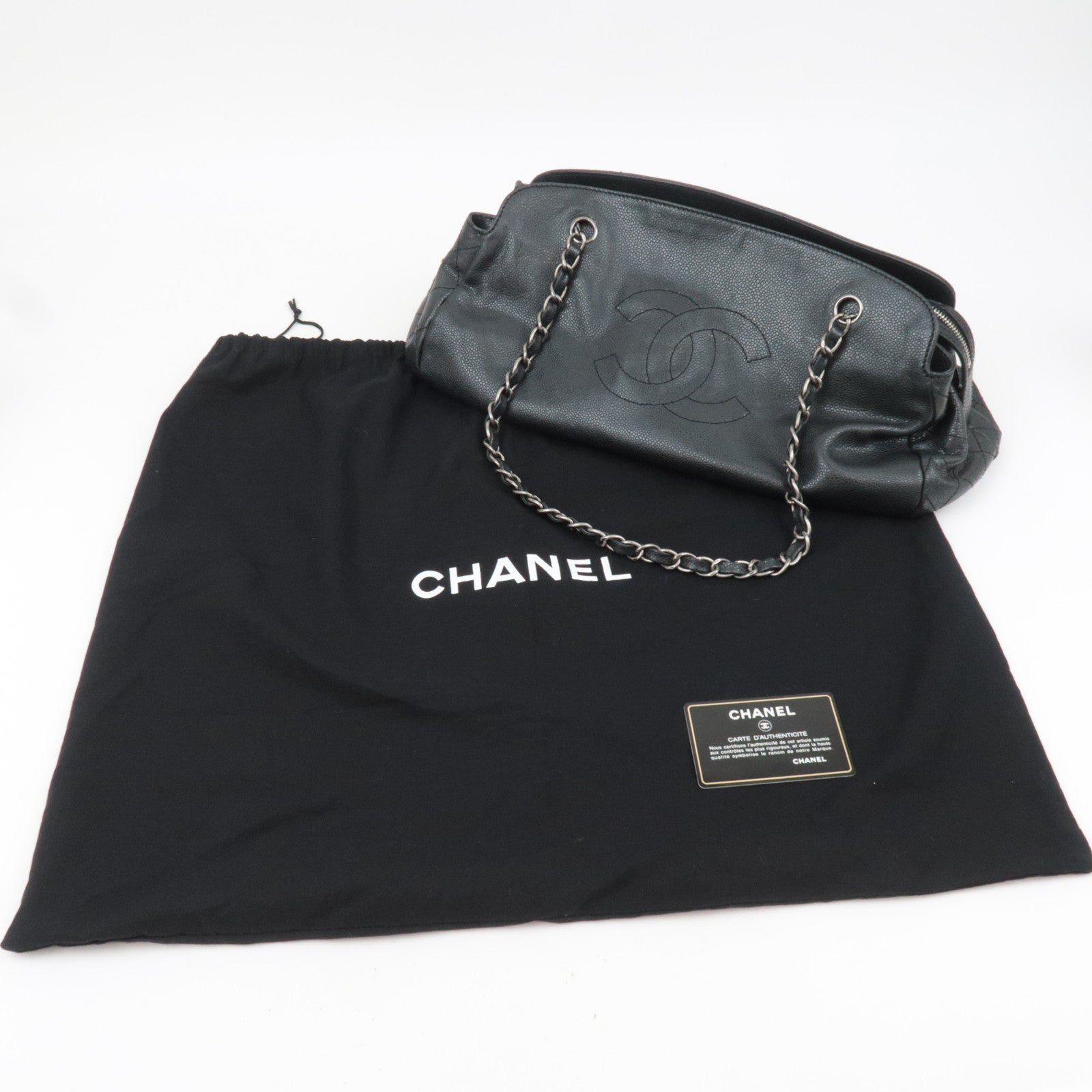 CHANEL Coco Mark Caviarskin Chain Shoulder Bag Black Silver HDW