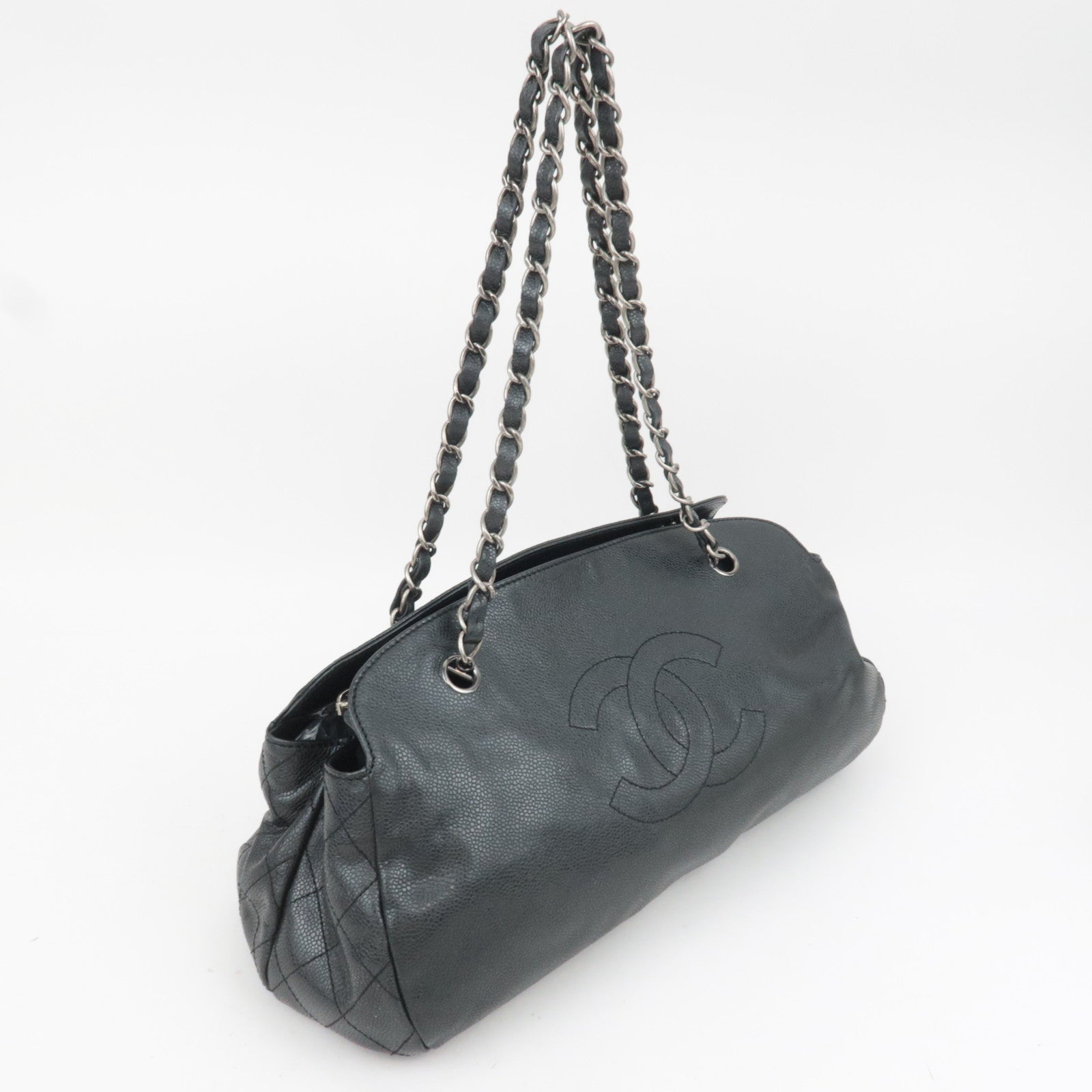 CHANEL Coco Mark Caviarskin Chain Shoulder Bag Black Silver HDW