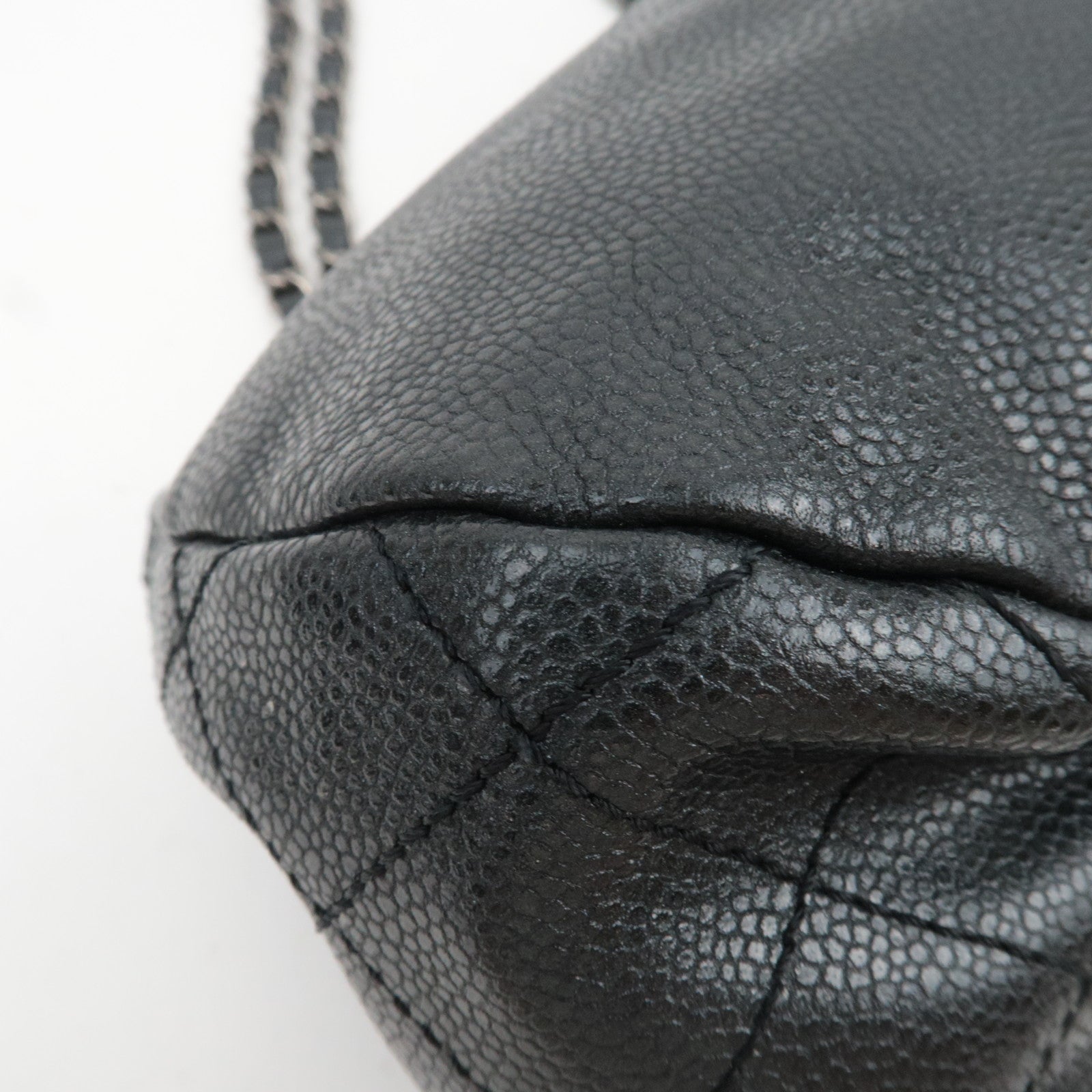 CHANEL Coco Mark Caviarskin Chain Shoulder Bag Black Silver HDW