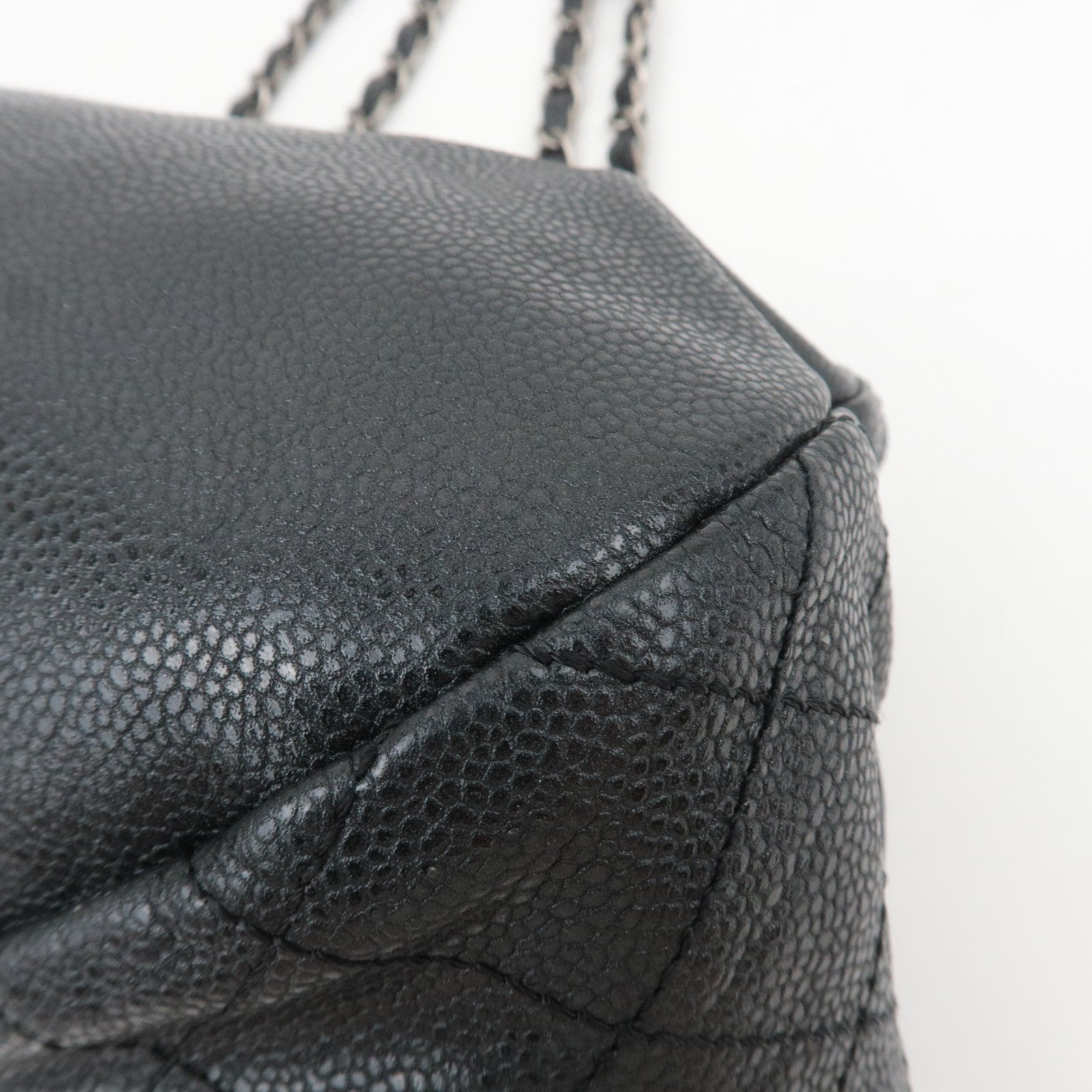 CHANEL Coco Mark Caviarskin Chain Shoulder Bag Black Silver HDW
