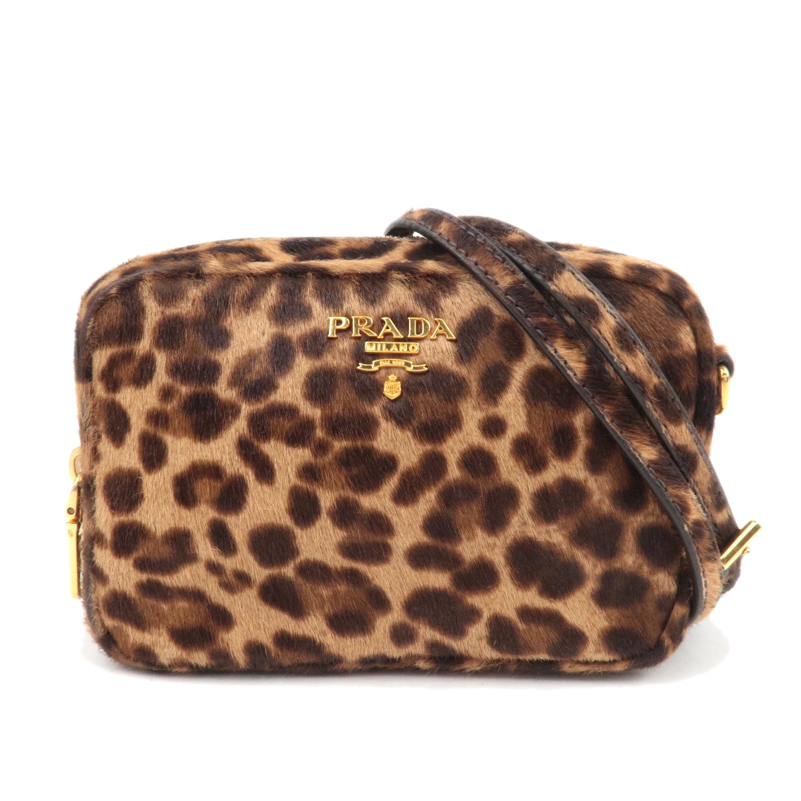 PRADA Leopard Print Calf Shoulder Bag Brown 1N167488868