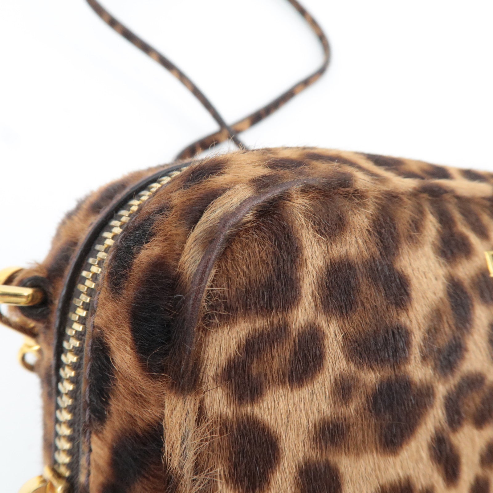 PRADA Leopard Print Calf Shoulder Bag Brown 1N1674