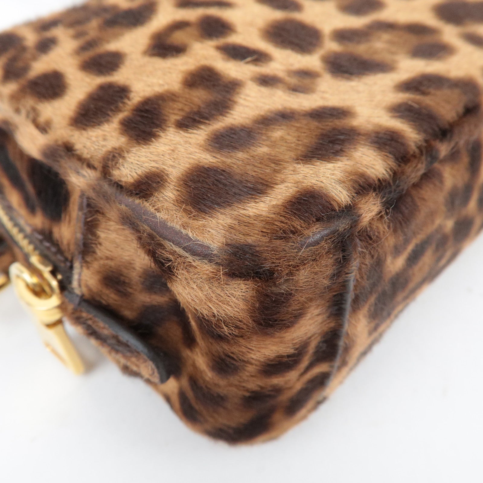 PRADA Leopard Print Calf Shoulder Bag Brown 1N1674